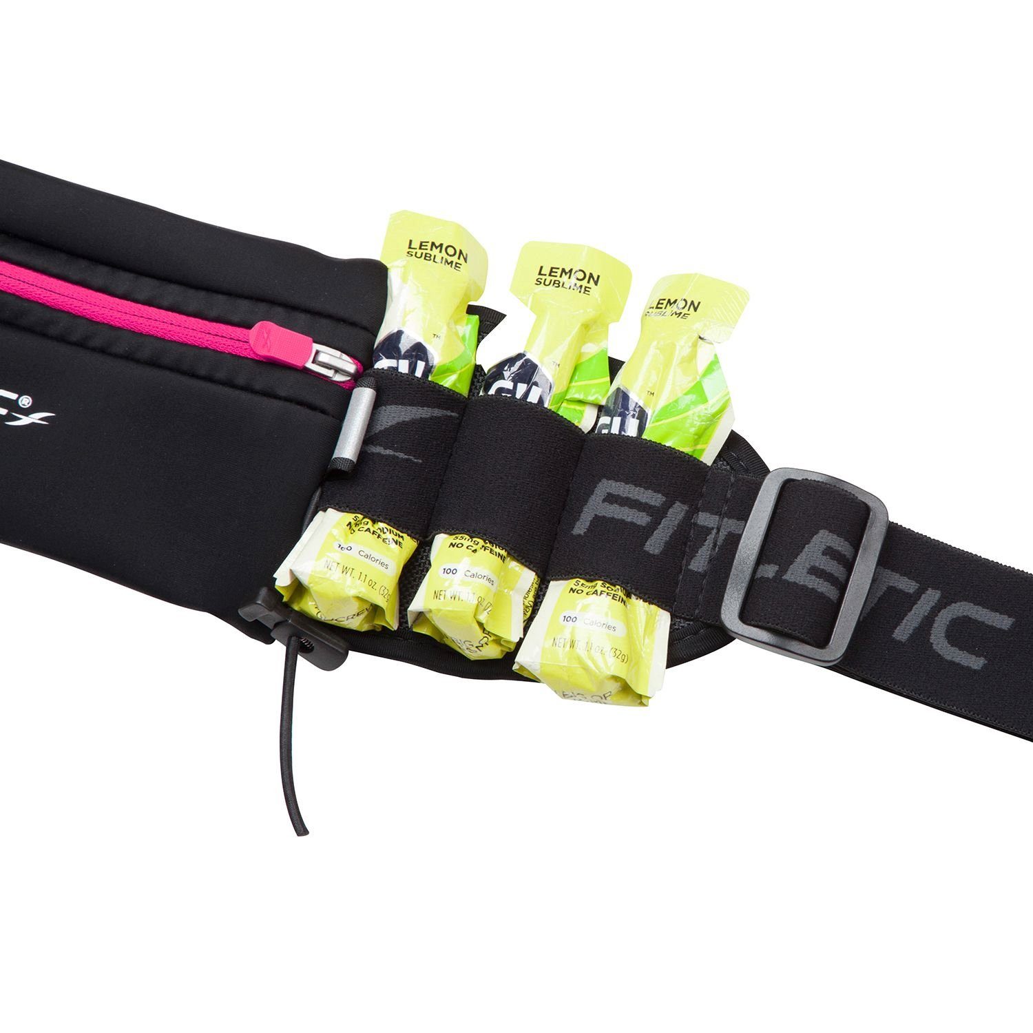 FULLY Trinkgürtel, Hüfttasche Schwarz Marathon, - für Laufausrüstung mit Trinkflasche Laufgürtel LOADED Belt Trinkflaschengürtel, Jogging, Laufen, Fitletic /Pink Walking, Premium Lauftasche, Running