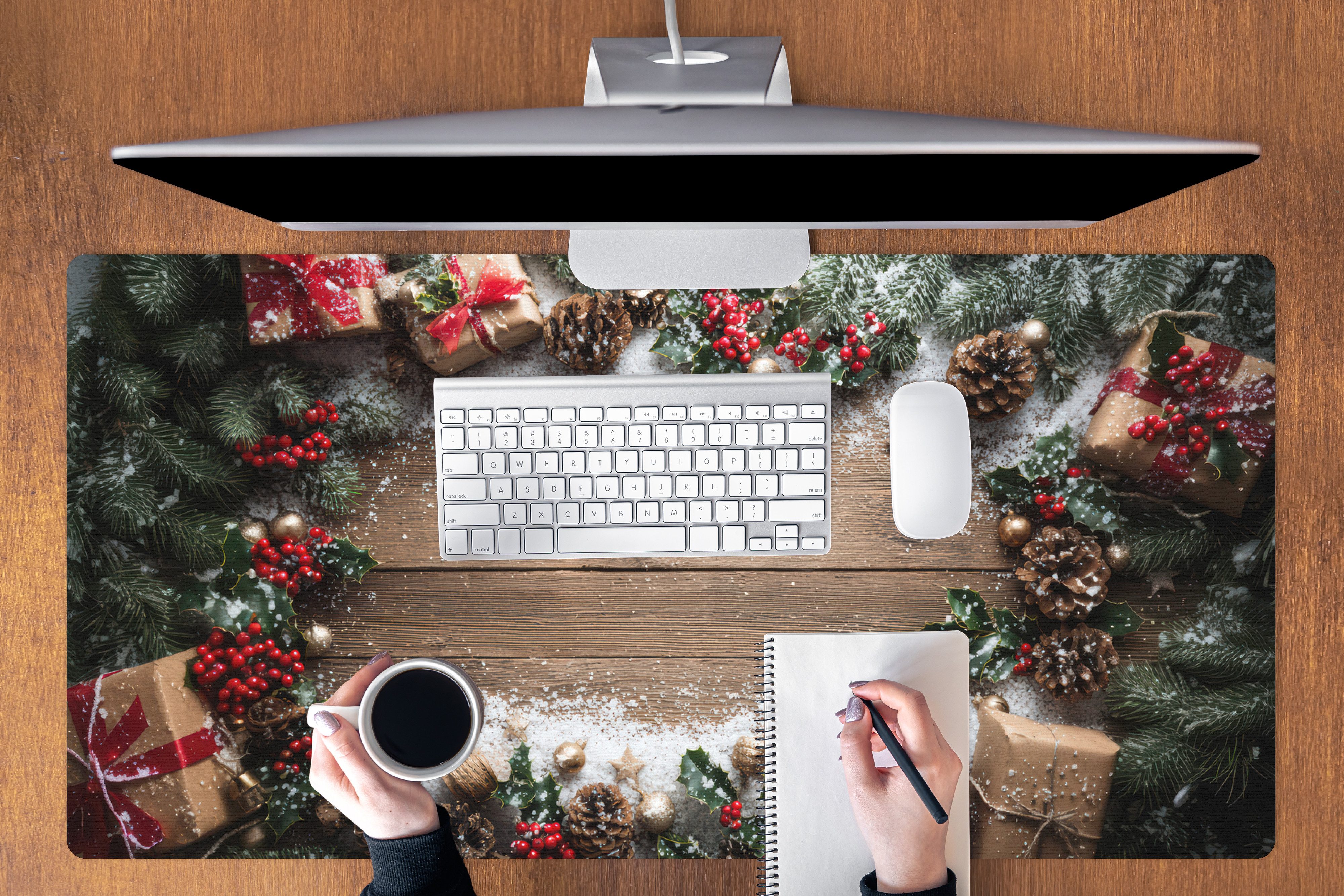 MuchoWow Mauspad Weihnachtsdekoration - Geschenke - Holz - Mehrfarbig (1-St), Mousepad mit Rutschfester Unterseite, Gaming XXL, Großes, 120x60 cm