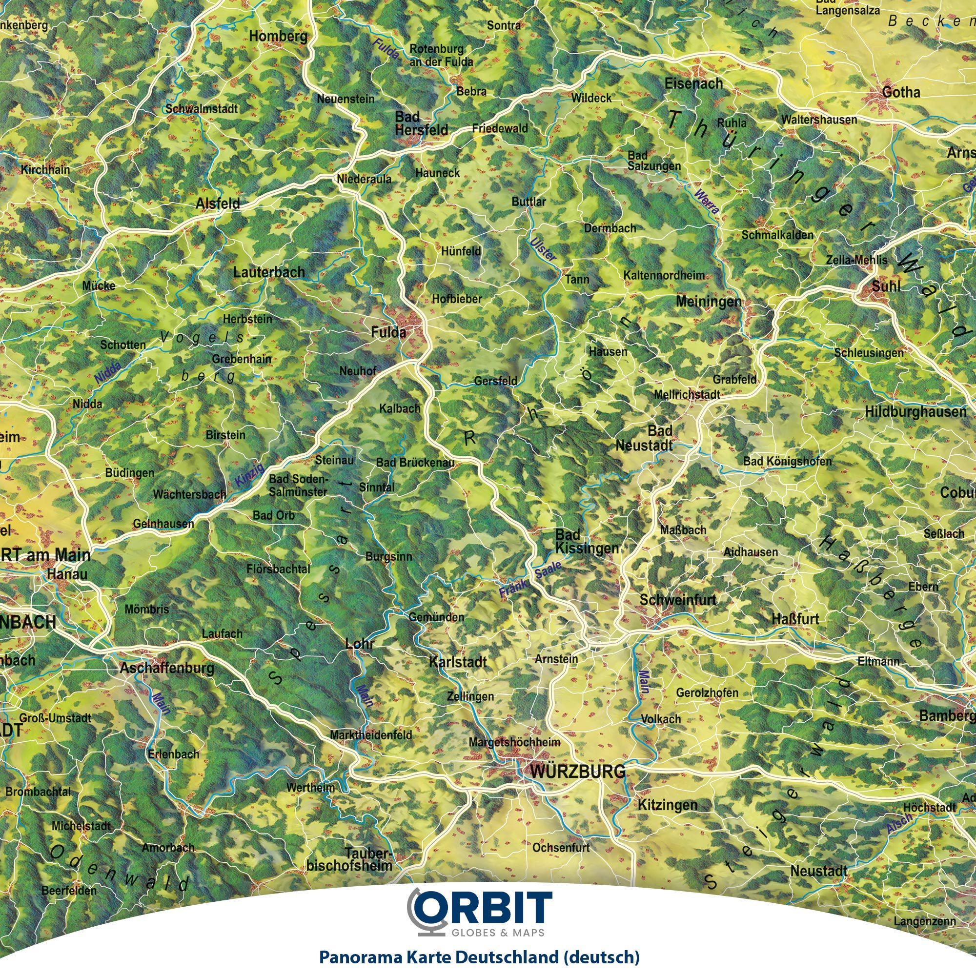 Interkart Landkarten & Globen GmbH Poster Panoramakarte Deutschland - 99 x 136 cm - Deutschland Karte, Oberflächen beschichtetes Poster