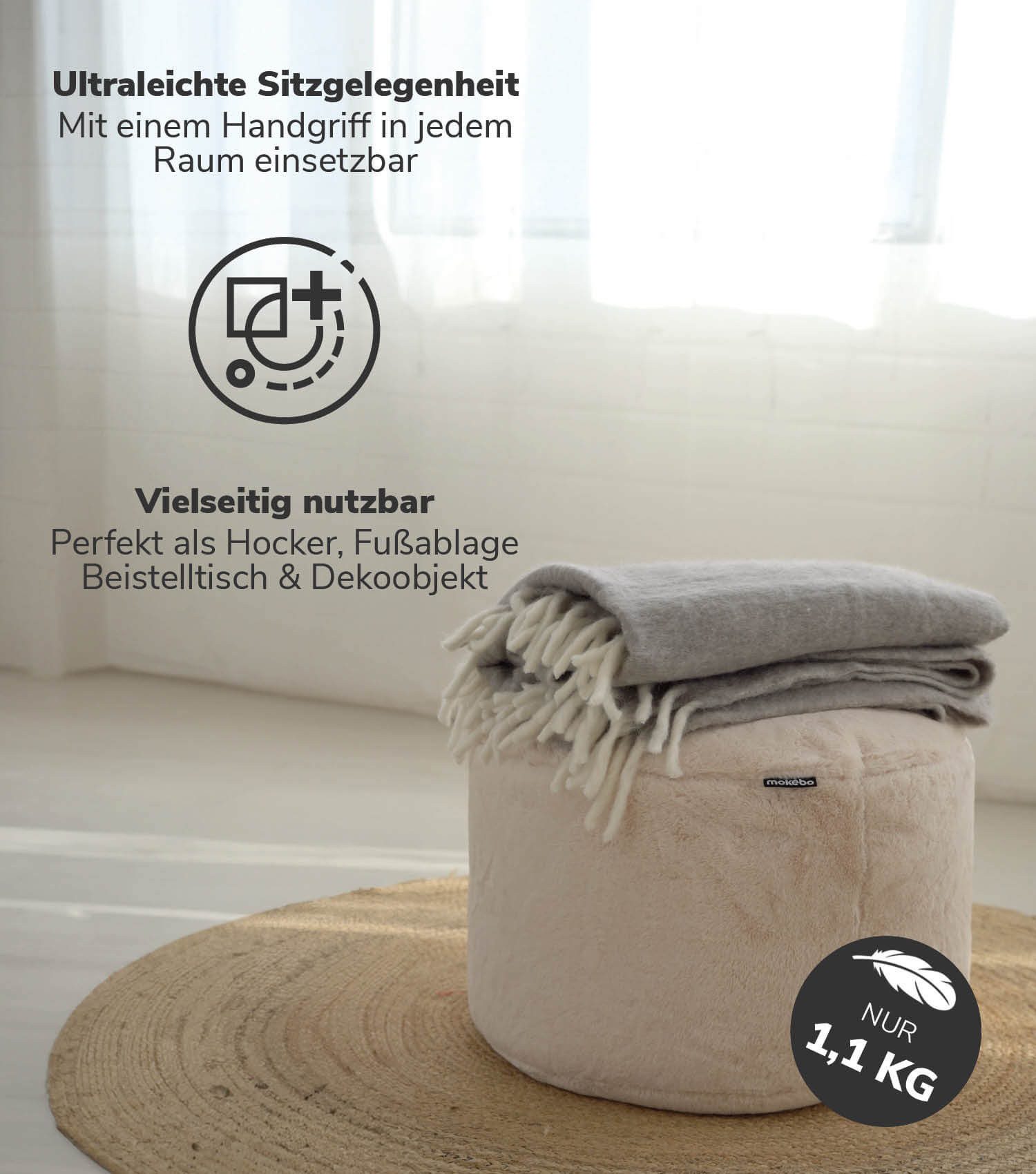 mokebo Pouf Der Flauschige (aus Kunstfell), kuscheliger Sitzhocker, Fußhock günstig online kaufen