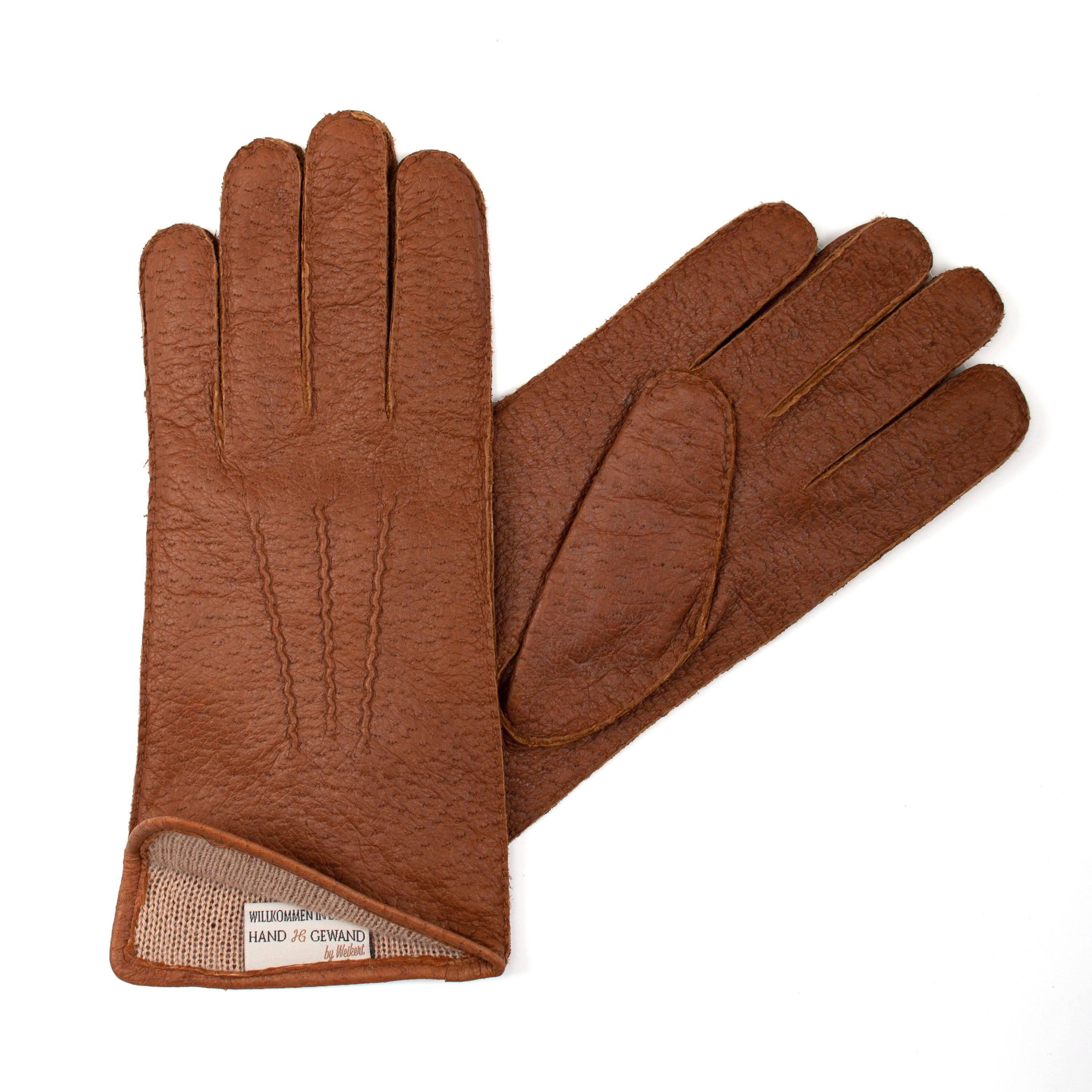 Hand Gewand by Weikert Lederhandschuhe SIR HELMUT- Peccary Lederhandschuhe mit Alpaka gefüttert Mittelbraun | Handschuhe