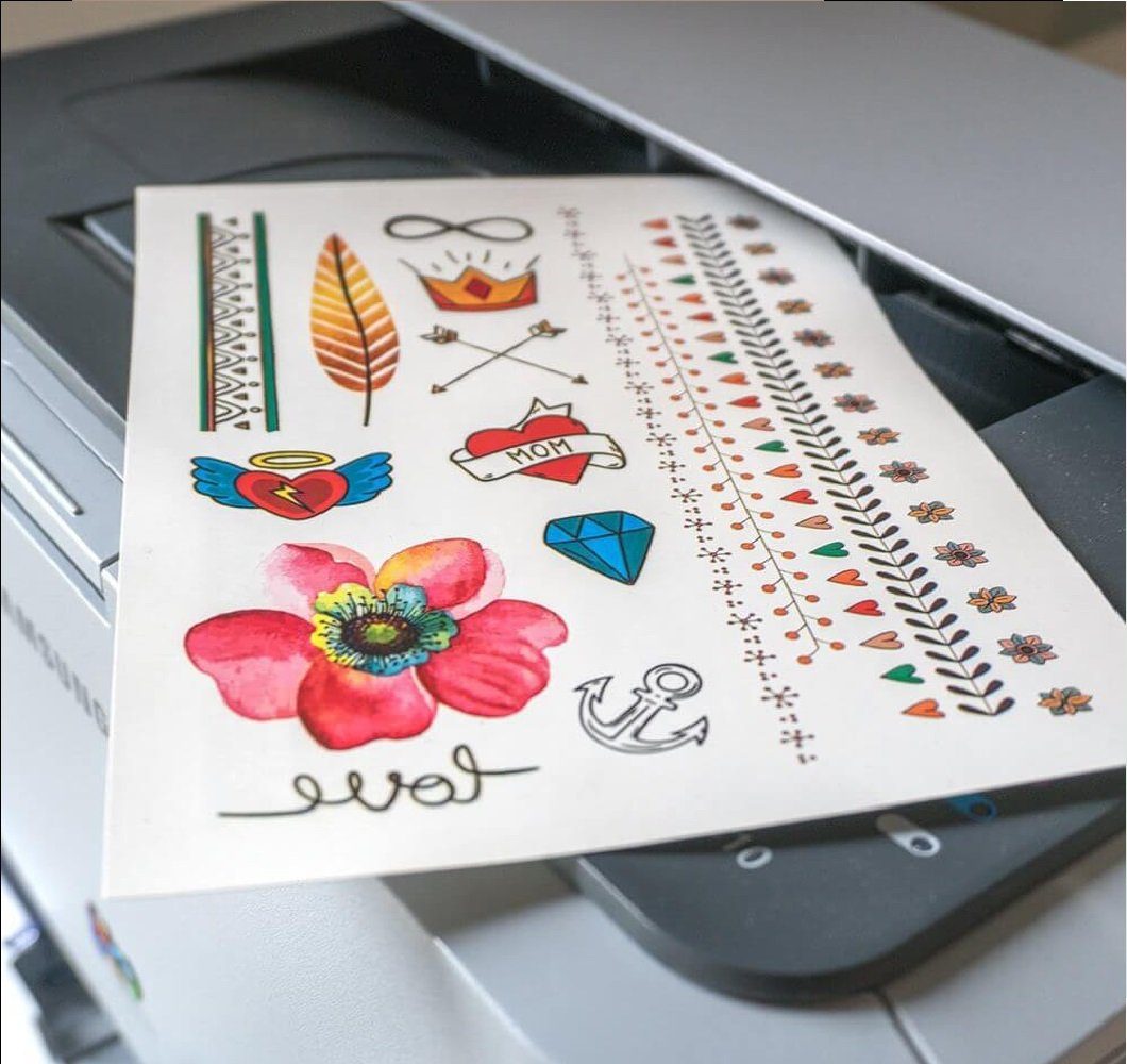Skullpaper Dekorationsfolie Premium Tattoo Transferfolie A4 Format für Laserdrucker, (Tattoo-Transferfolie, 4St.}, 4 A4 Bögen)