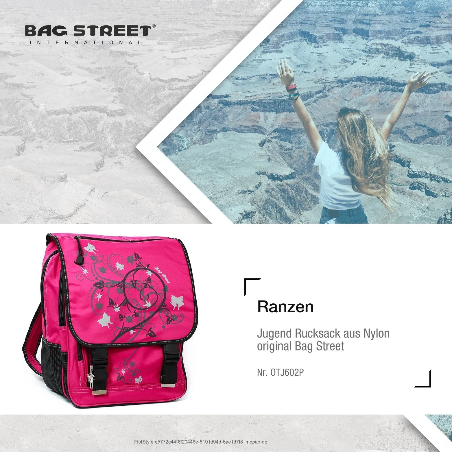 BAG STREET Schulranzen Street Größe pink, Kinder Bag Ranzen (Ranzen, 30cm Rucksack Ranzen Jugend, ca. Kinder Ranzen), Nylon