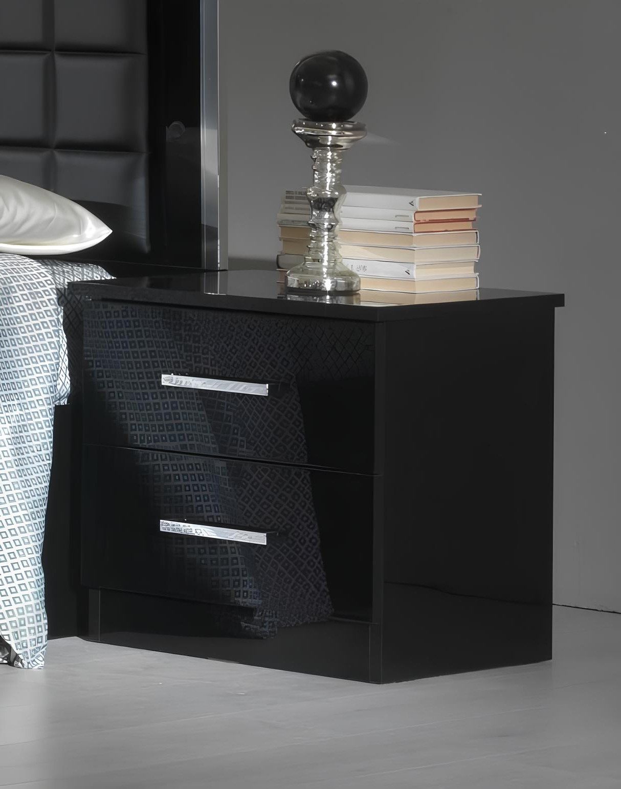 Xlmoebel Schlafzimmer-Set 3tlg. Hochglanz Bett Set mit 2 Nachttischen aus Italien, (3-tlg), Made in Europa