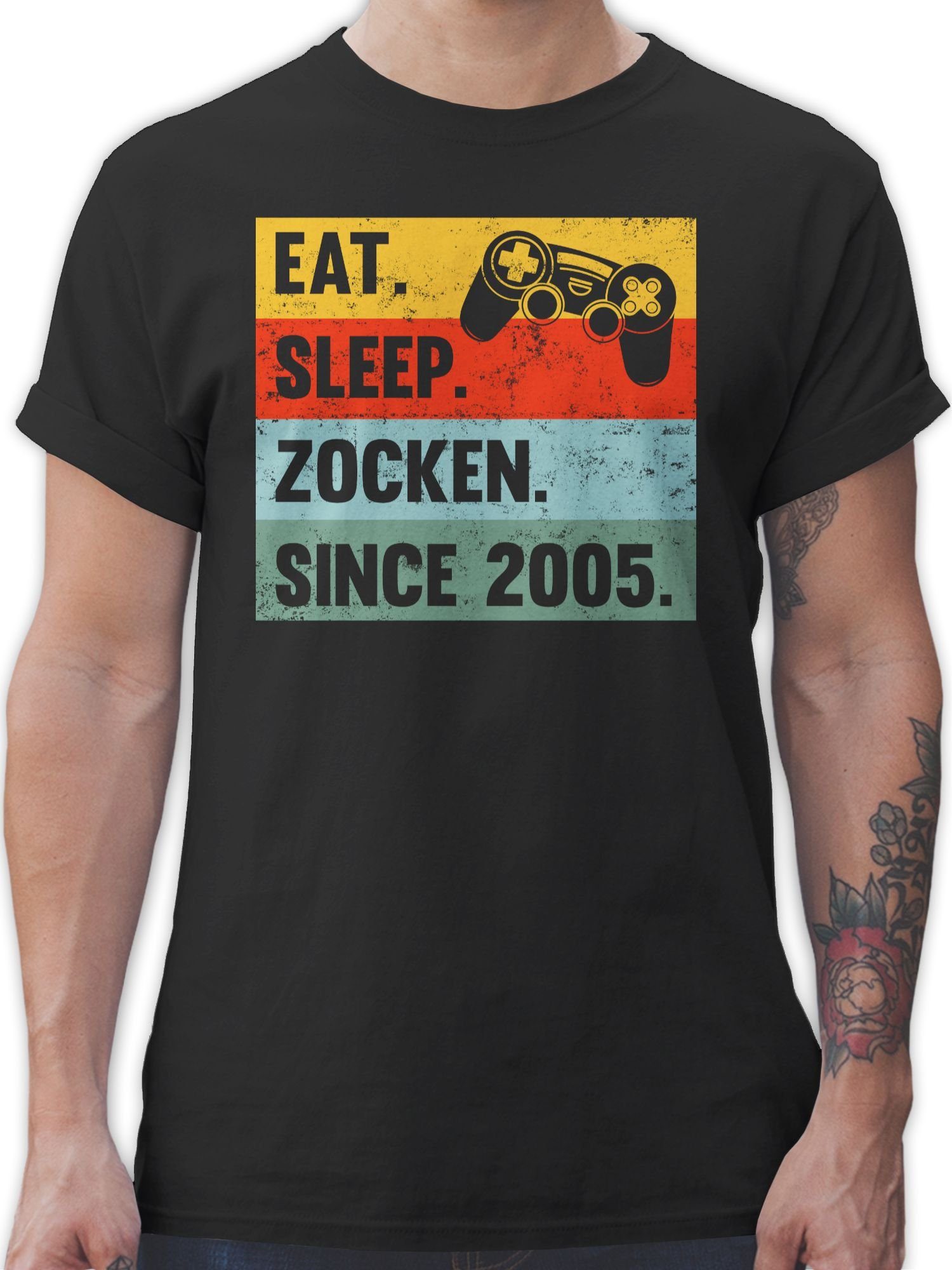 Shirtracer T-Shirt Eat Sleep Zocken Since 2005 18. Geburtstag 01 Schwarz
