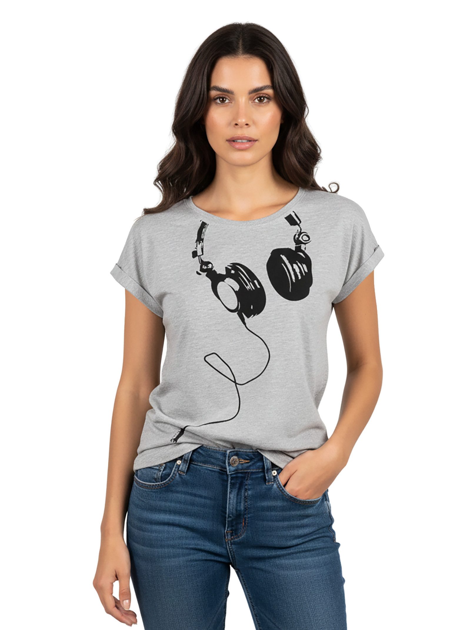 MAKAYA Oversize-Shirt Damen Top mit Print - Kopfhörer Aufdruck Basic Sommer Tunika Frauen (Oberteile, Baumwolle) Große Größen