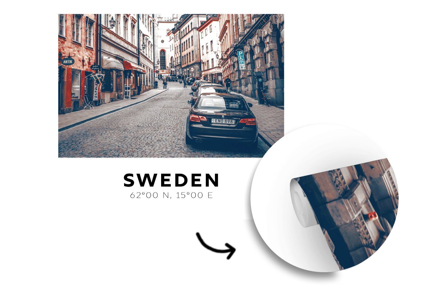 - Wohnzimmer Wandtapete Schweden bedruckt, oder (5 Vinyl Fototapete Tapete - Auto Skandinavien, MuchoWow für Schlafzimmer, Matt, St),