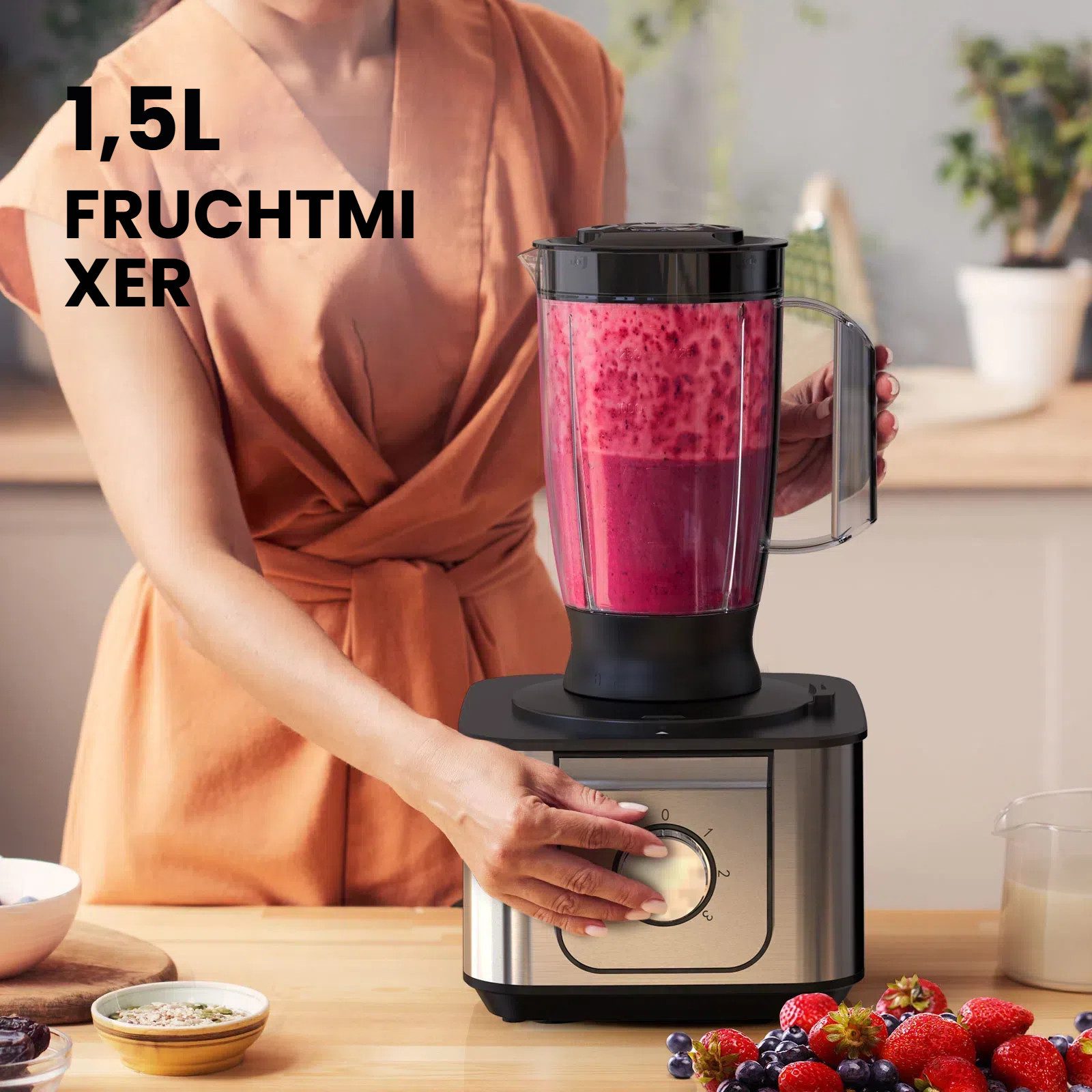 FIMEI Küchenmaschine HGM406, 1100 W, 3,2 l Schüssel, 3,2L Zerkleinerer, 1,5L Mixer, Mühle, Zitruspresse & Zubehör