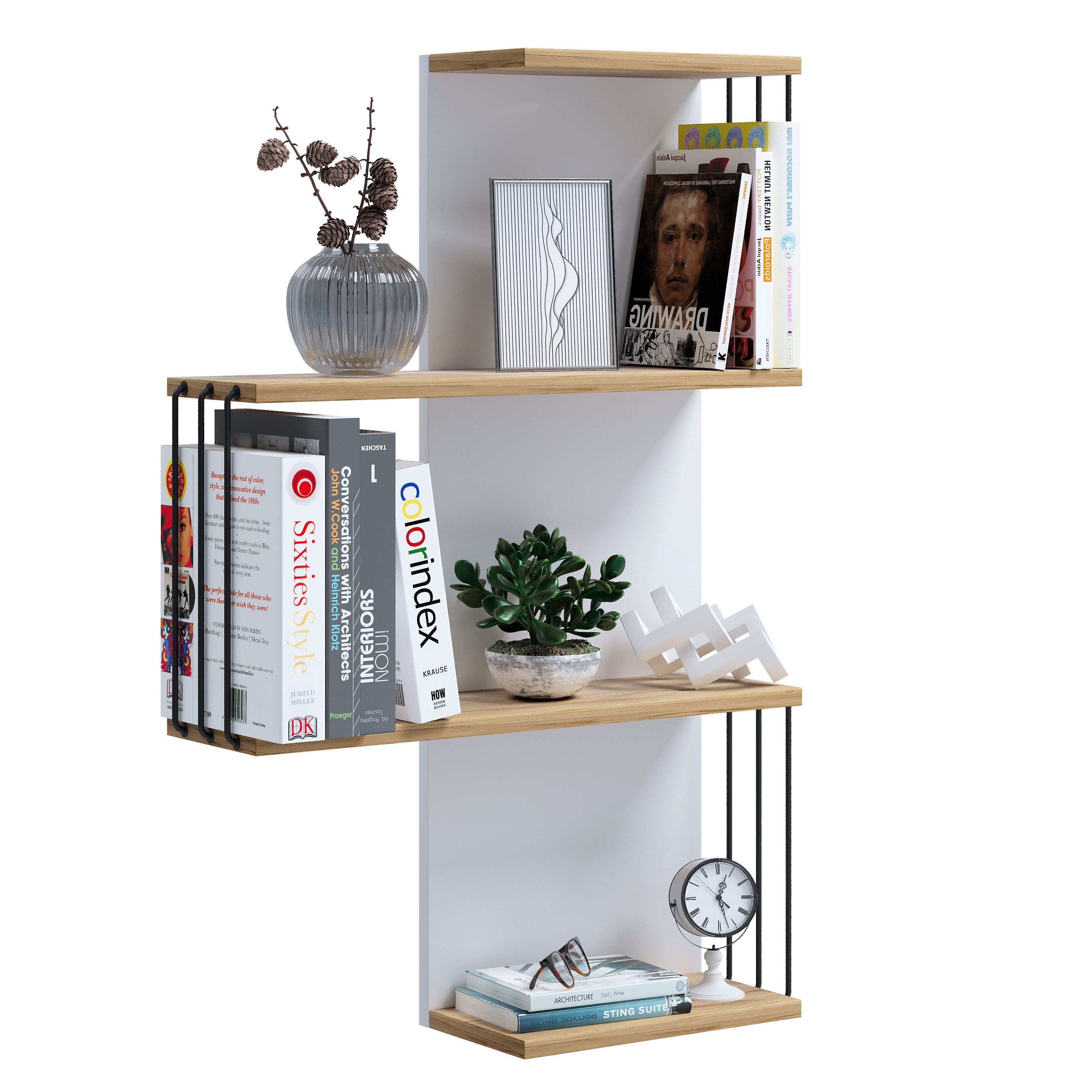 VCM Wandregal Dolira Bücherregal B. 68 x T. 19 x H. 98 cm, Modernes Hängeregal aus Holz, platzsparend