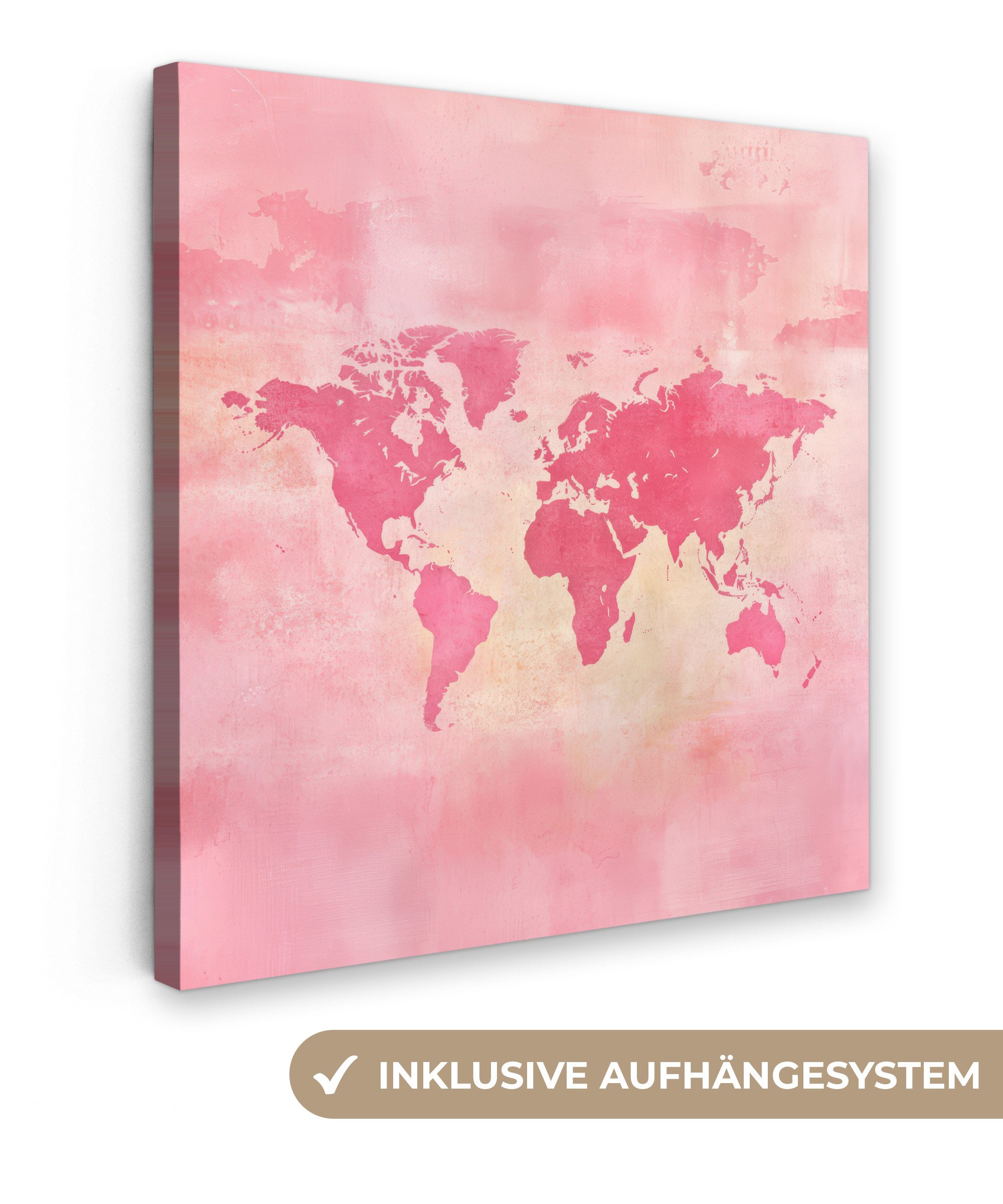 OneMillionCanvasses® Leinwandbild Weltkarte - Rosa - günstig online kaufen
