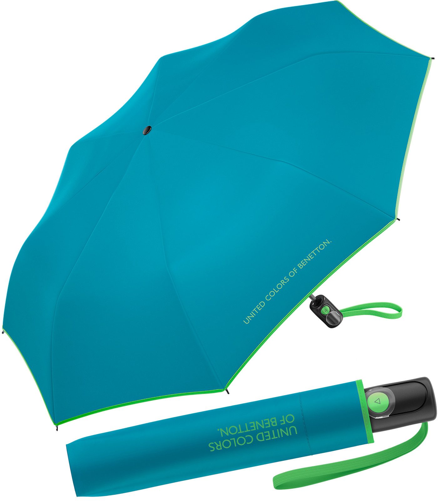United Colors of Benetton Taschenregenschirm für Damen mit Auf-Automatik Mini AC FS 2026, klein, leicht, mit farbigem Einfassband