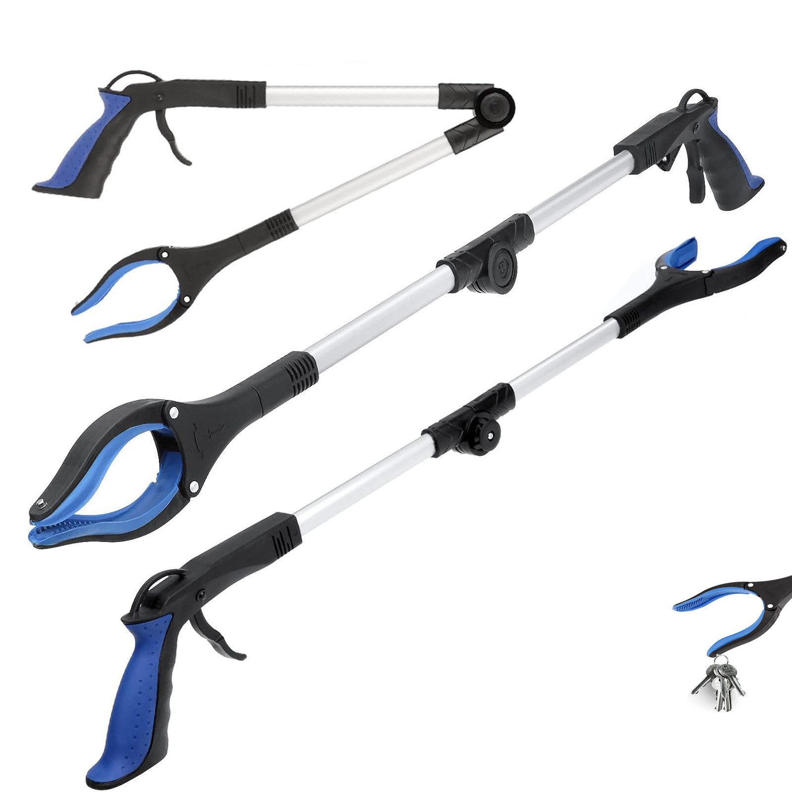 AKKEE Greifzange für Senioren Aluminium Faltbare Greifer mit Magnetspitzen, 2er-Set, 360°Drehbarer Kopf - Ergonomischer Griff für die Müllabfuhr