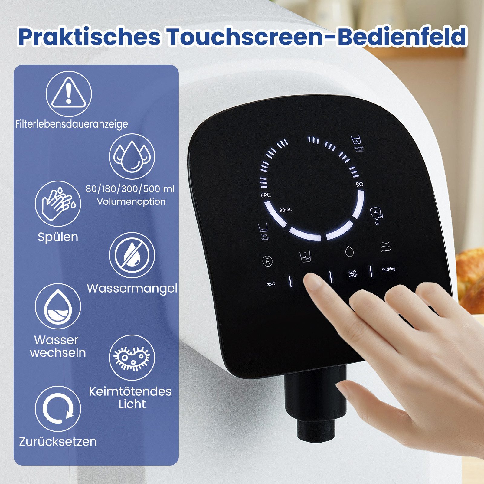 COSTWAY Wasserfilter, 5-stufiges RO+PPC System mit UV-Licht