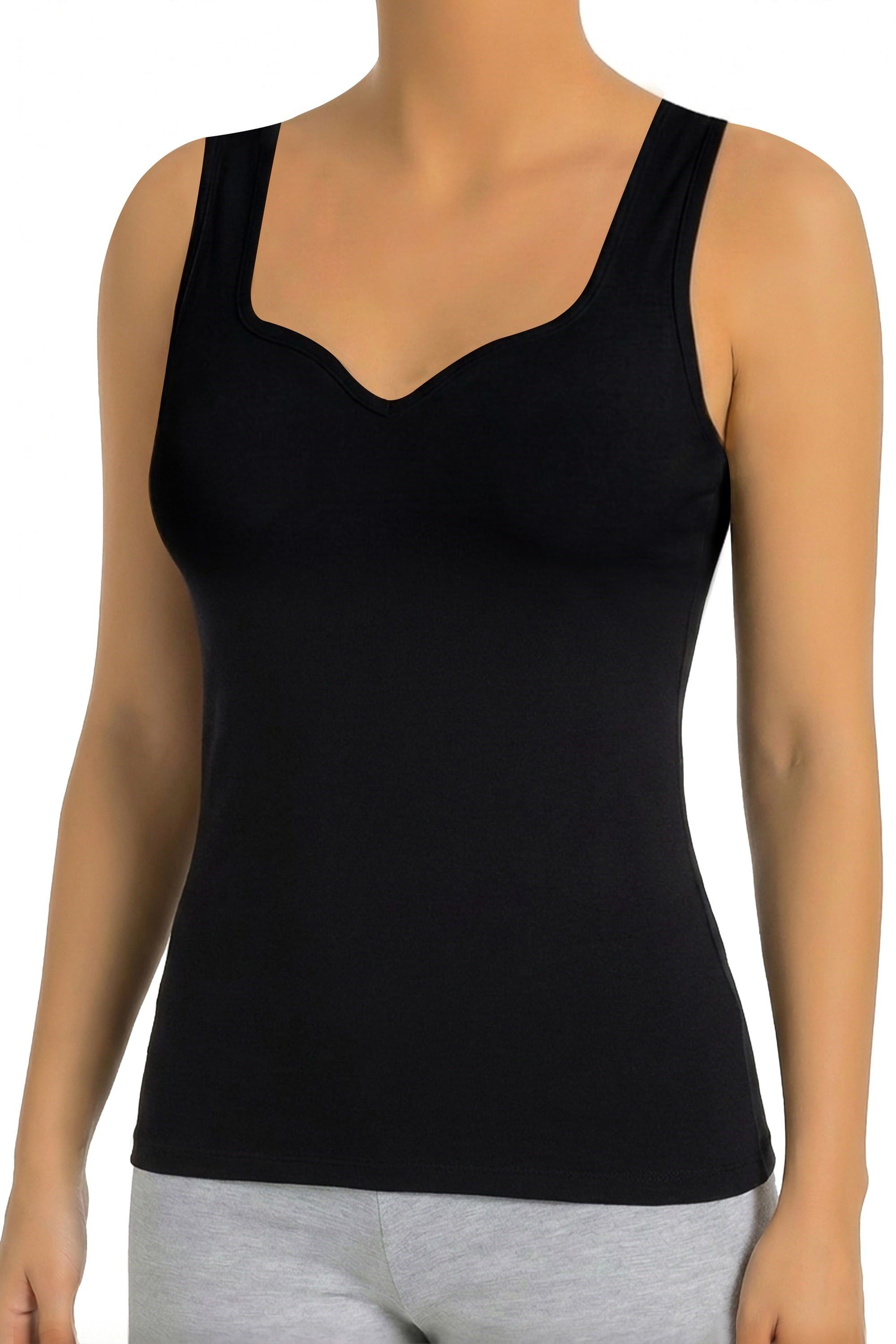 öts Tanktop Damen Baumwoll-Top, breite Träger, Herz-Ausschnitt