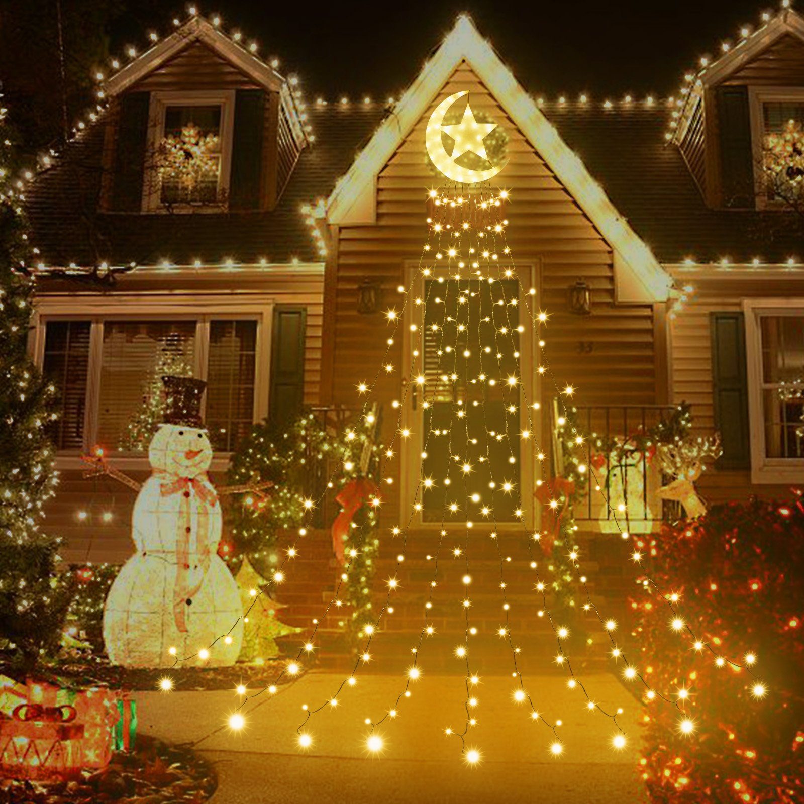 Star,350 Wasserdicht LED-Lichterkette Topper Laybasic Christbaumbeleuchtung,8-Modi,Timer,IP44 Lichterkette mit LEDs, 350-flammig, LED Weihnachtsbaum Moon Warmweiß