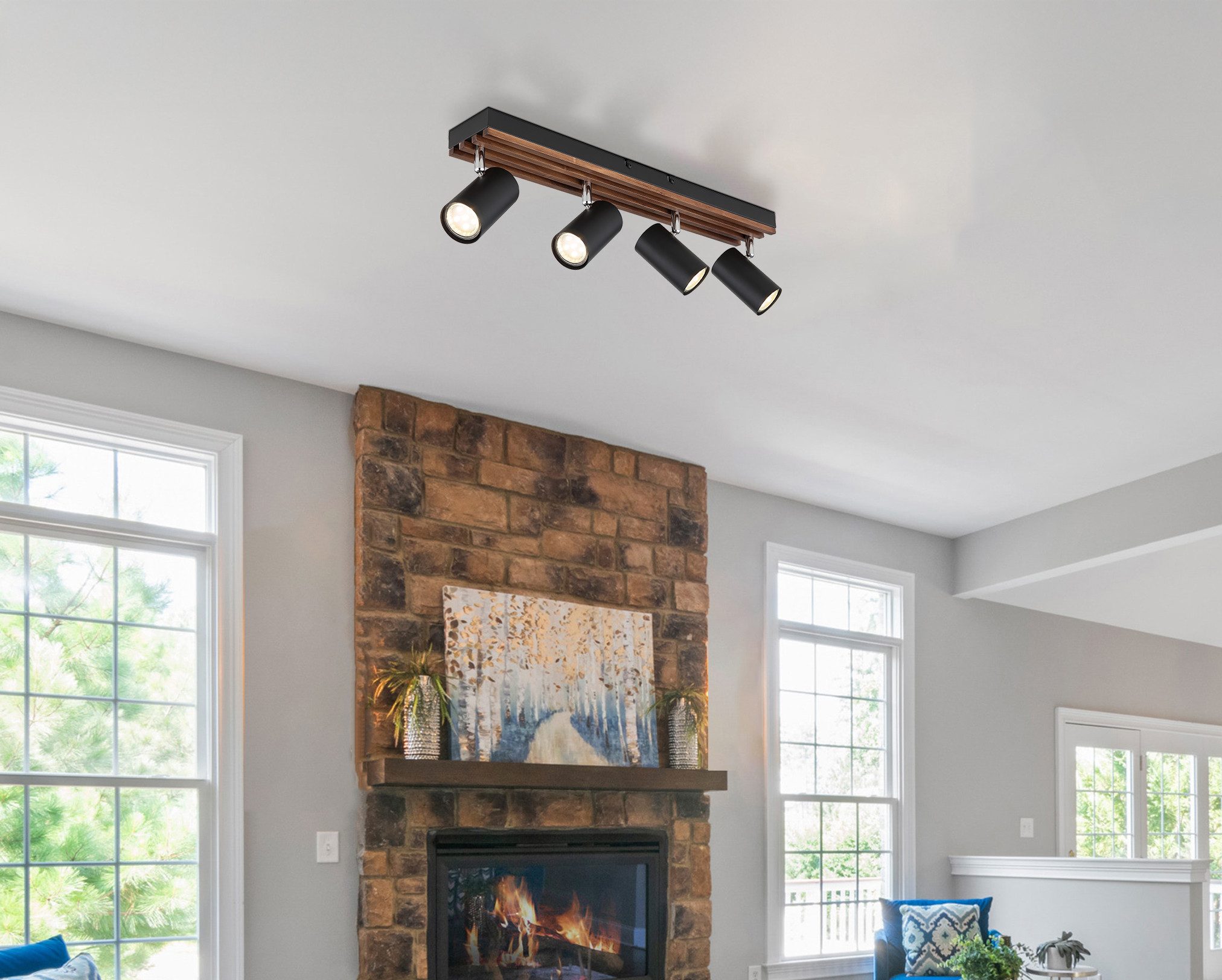 GLOBO LIGHTING Deckenspot KAYDEN, ohne Leuchtmittel, Deckenstrahler schwarz/Holz, schwenkbar, GU10