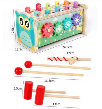 SOTOR Kinder-Hammer Hammerspiel für Kinder ab 3 Jahren, 4-in-1 Lernspielzeug aus Holz, (Hammer, Trommeln, Musik, Xylophon, Angelspiel für 3 Jahre, Montessori-Spielzeug ab 3 4 5 6, 1-tlg)