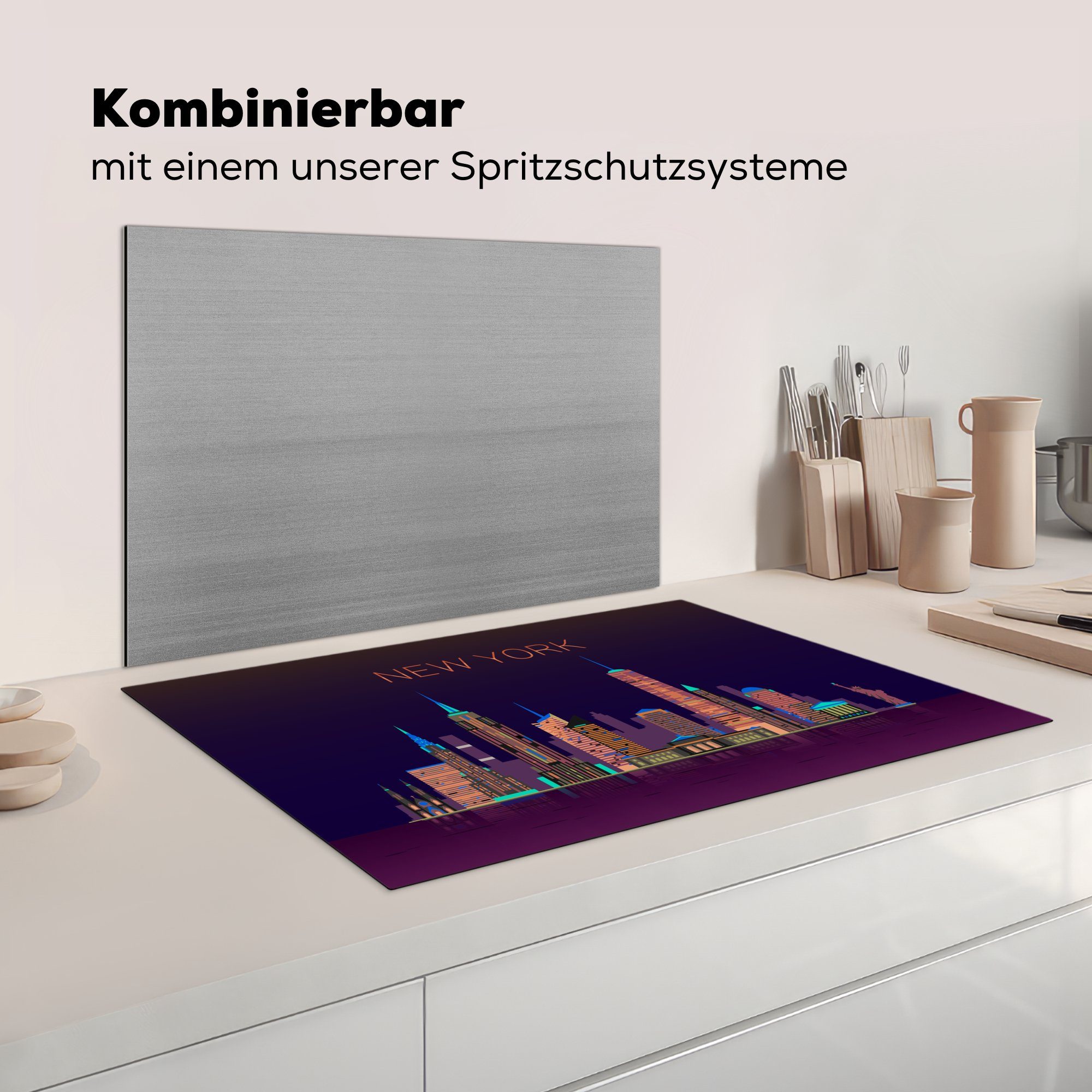 tlg), (1 - New Herdblende-/Abdeckplatte Skyline 81x52 York Vinyl, für Induktionskochfeld Ceranfeldabdeckung MuchoWow die - Schutz cm, küche, Amerika,