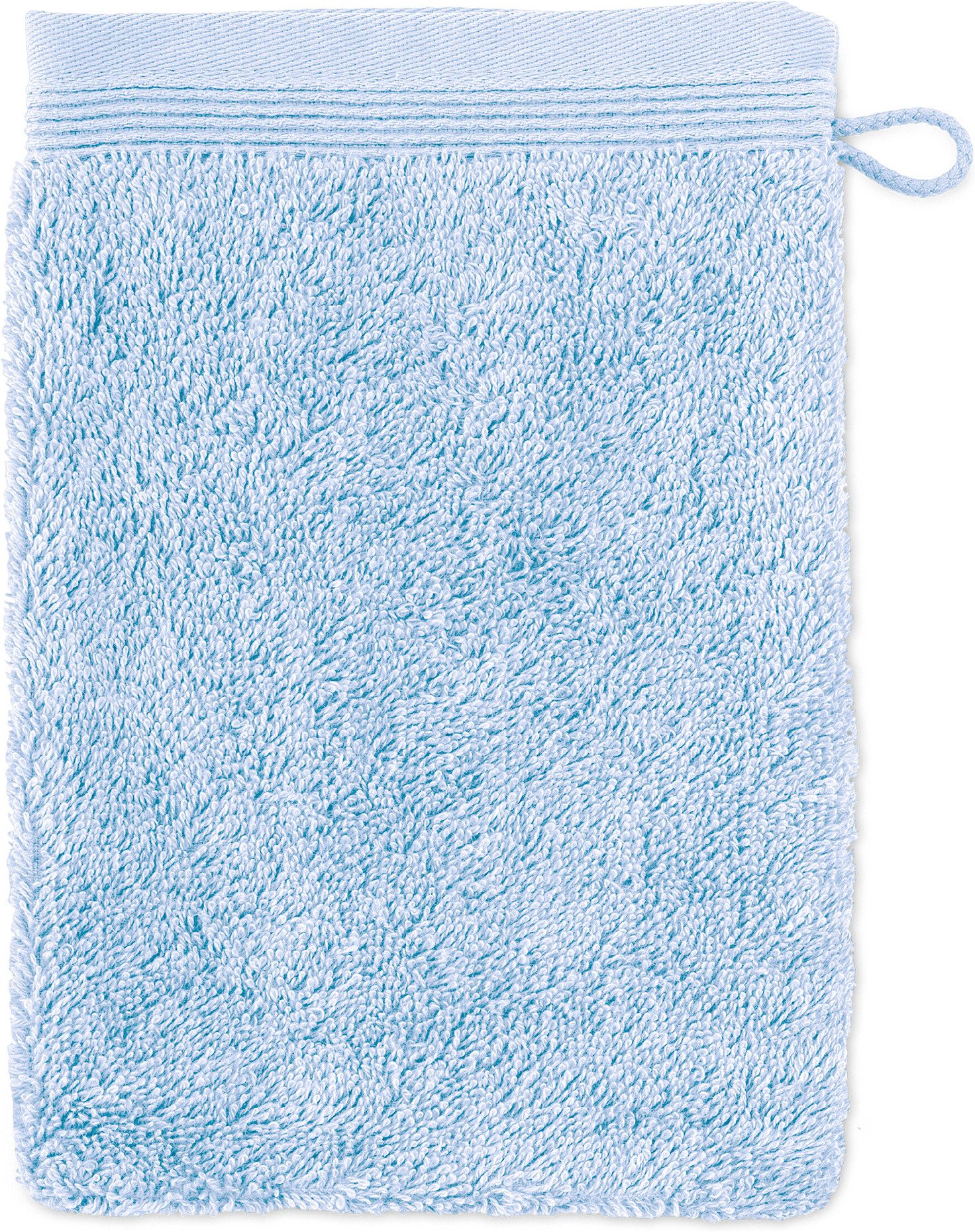 Möve Waschhandschuh Superwuschel 100% Premium Cotton Baumwolle, Walkfrottier (1-St), mit Biesenbordüre und praktischem Kordelaufhänger, einfarbig, weich