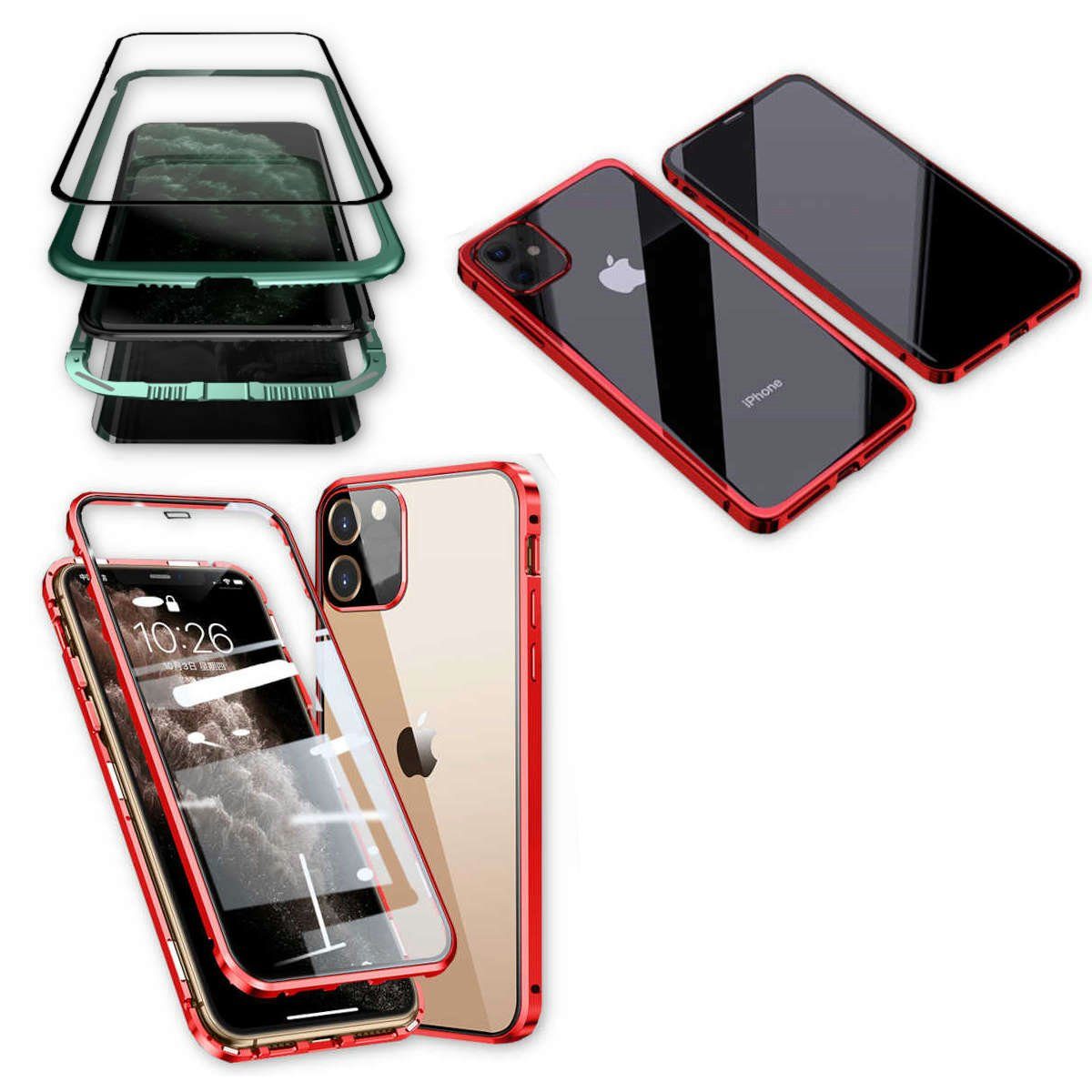 Wigento Handyhülle »Beidseitiger 360 Grad Magnet / Glas Case Bumper für  Apple iPhone 12 Pro / iPhone 12 6.1 Zoll Handy Tasche Case Hülle Cover New  Style« online kaufen | OTTO