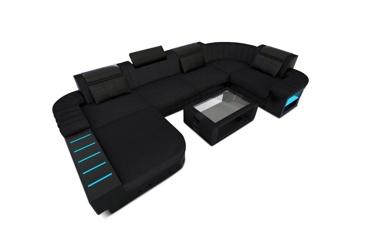 Dreams Form Couch, LED, Wohnlandschaft Polster wahlweise mit Stoffsofa Bellagio Designersofa U Schlafsofa, Elfenbein-Weiss mit Sofa C86 Stoff Bettfunktion Sofa als