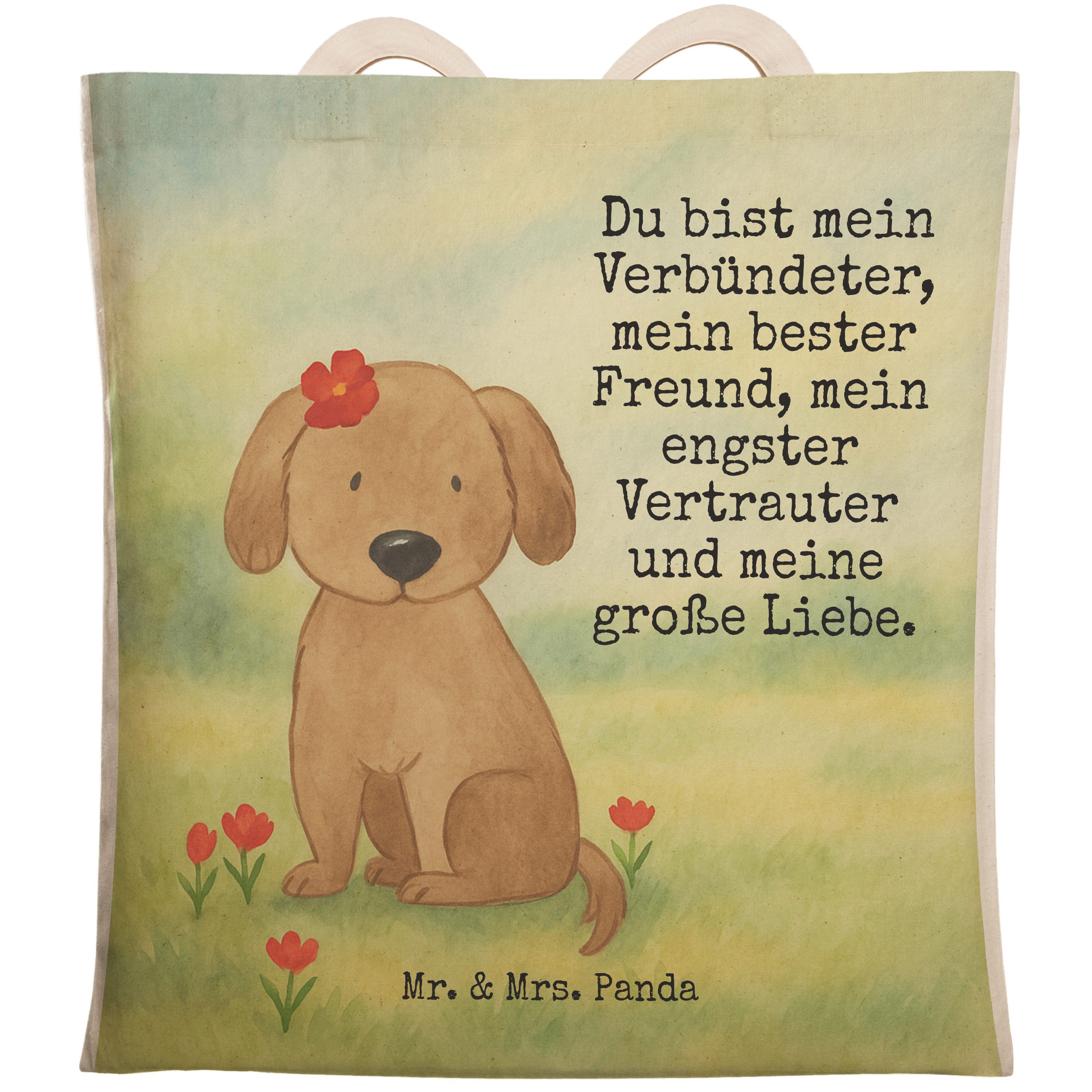 Mr. & Mrs. Panda Tragetasche Hund Dame Design, Tote Bag, Weiß, Bag, Einkaufstasche, Tasche, Liebe, (Packung), einkaufsshopper Frauchen Tote Bag
