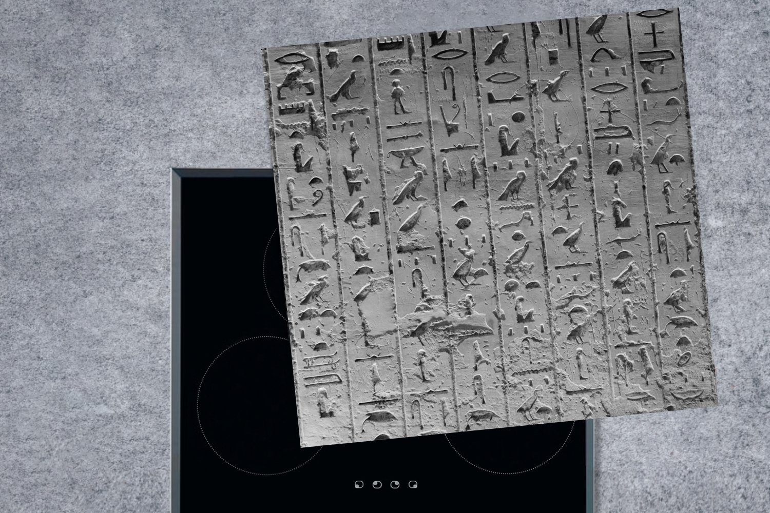 Weiß, - für MuchoWow Herdblende-/Abdeckplatte cm, - küche Ägypten Arbeitsplatte tlg), Hieroglyphen (1 78x78 Schwarz - Vinyl, Ceranfeldabdeckung,