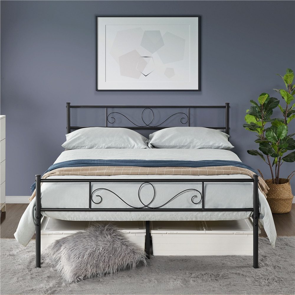 Yaheetech Bettgestell Metallbett mit Kopfteil, Einzelbett/Doppelbett günstig online kaufen