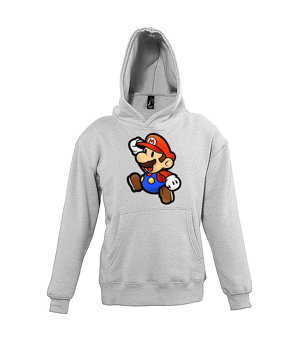 modischem Mario Kinder für Designz Jungen Hoodie Youth Pullover Grau mit Print Mädchen & Kapuzenpullover