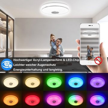 UISEBRT Deckenleuchte LED Deckenlampe Dimmbar mit Bluetooth Smart LED Deckenleuchte RGB + FB, Partylicht Farbwechsel für Wohnzimmer Schlafzimmer