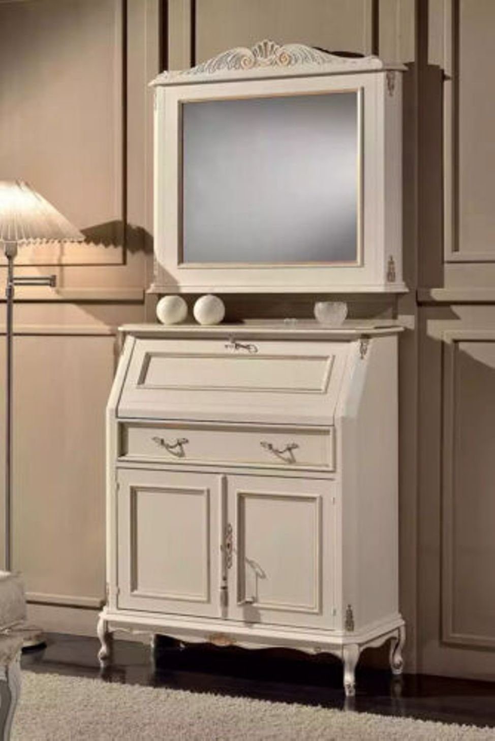 JVmoebel Kommode Weiße Kommode mit Spiegel Klassischer Stil Möbel Set Sideboard (2 St., Kommode+Spiegel), Made in Italy