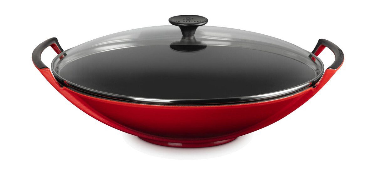 LE CREUSET Wok Wok mit Glasdeckel 36 cm Kirschrot