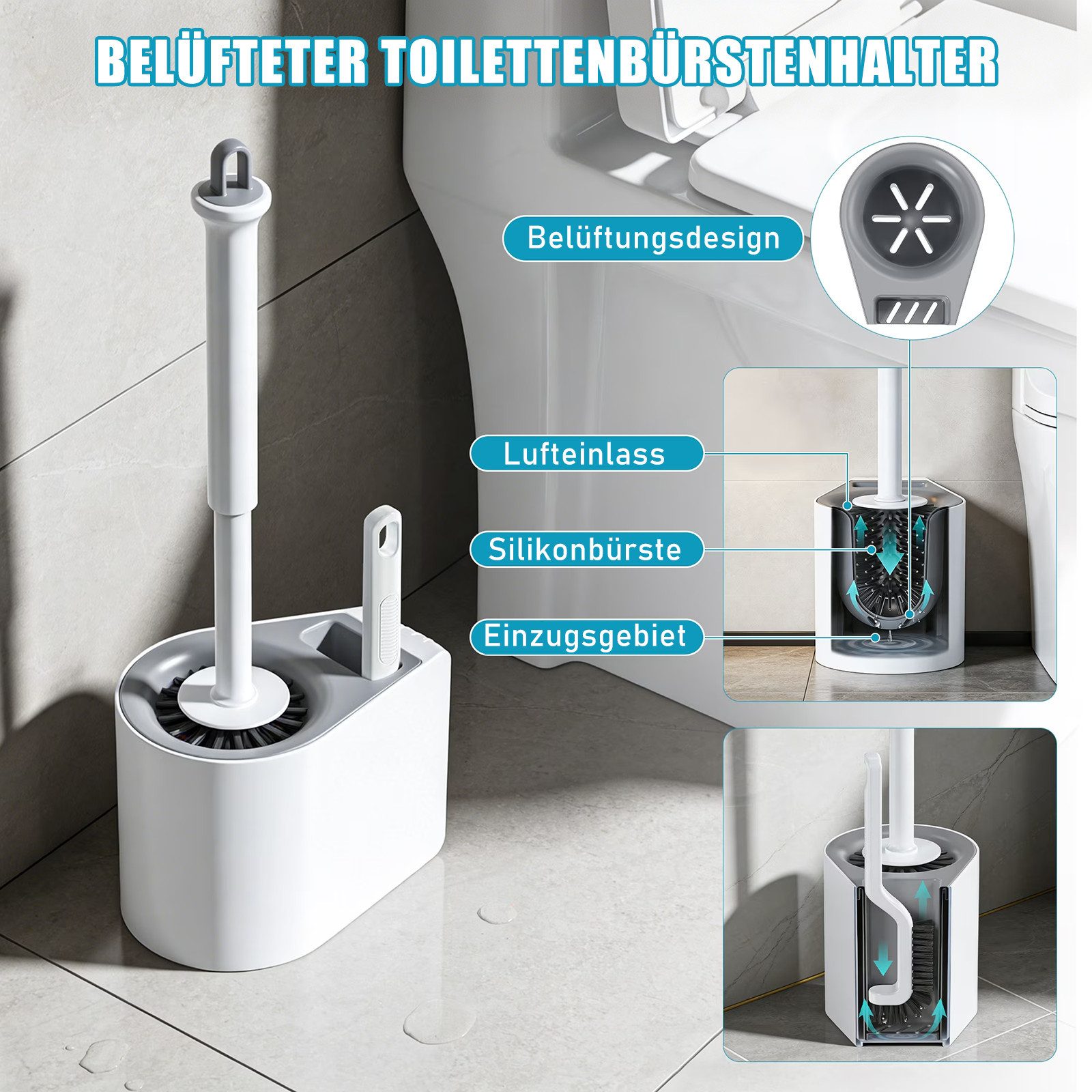 HUGERSTONE WC-Reinigungsbürste Klobürste Set mit Toilettenbürstenhalter Stehend und Fugenbürste, (Set, 3-tlg, WC Bürste Set mit Versteckter Pinzette), Geeignet  – Bild 5 von 5