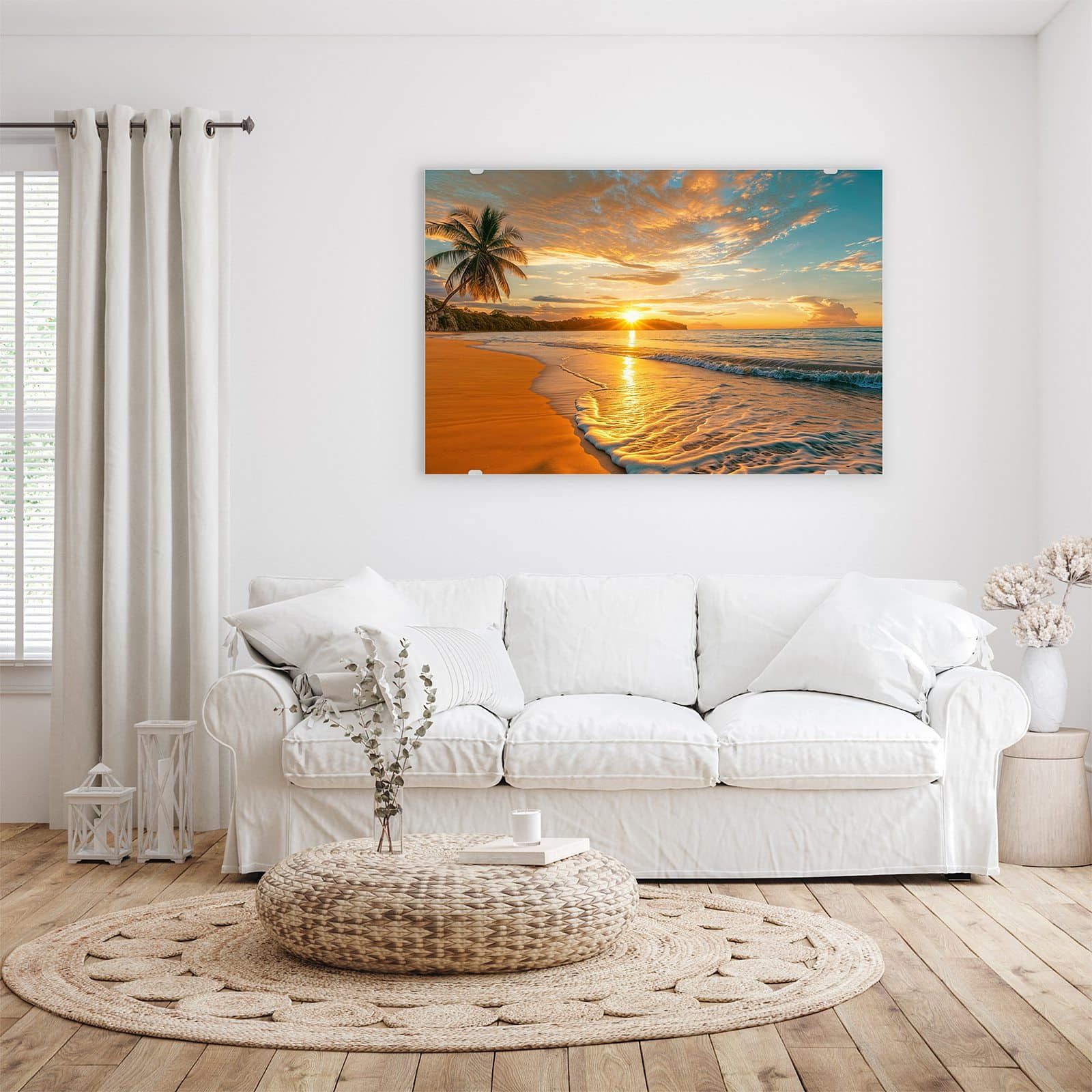 Primedeco Glasbild Wandbild Sonnenuntergang Strand mit Aufhängung, Strand & günstig online kaufen