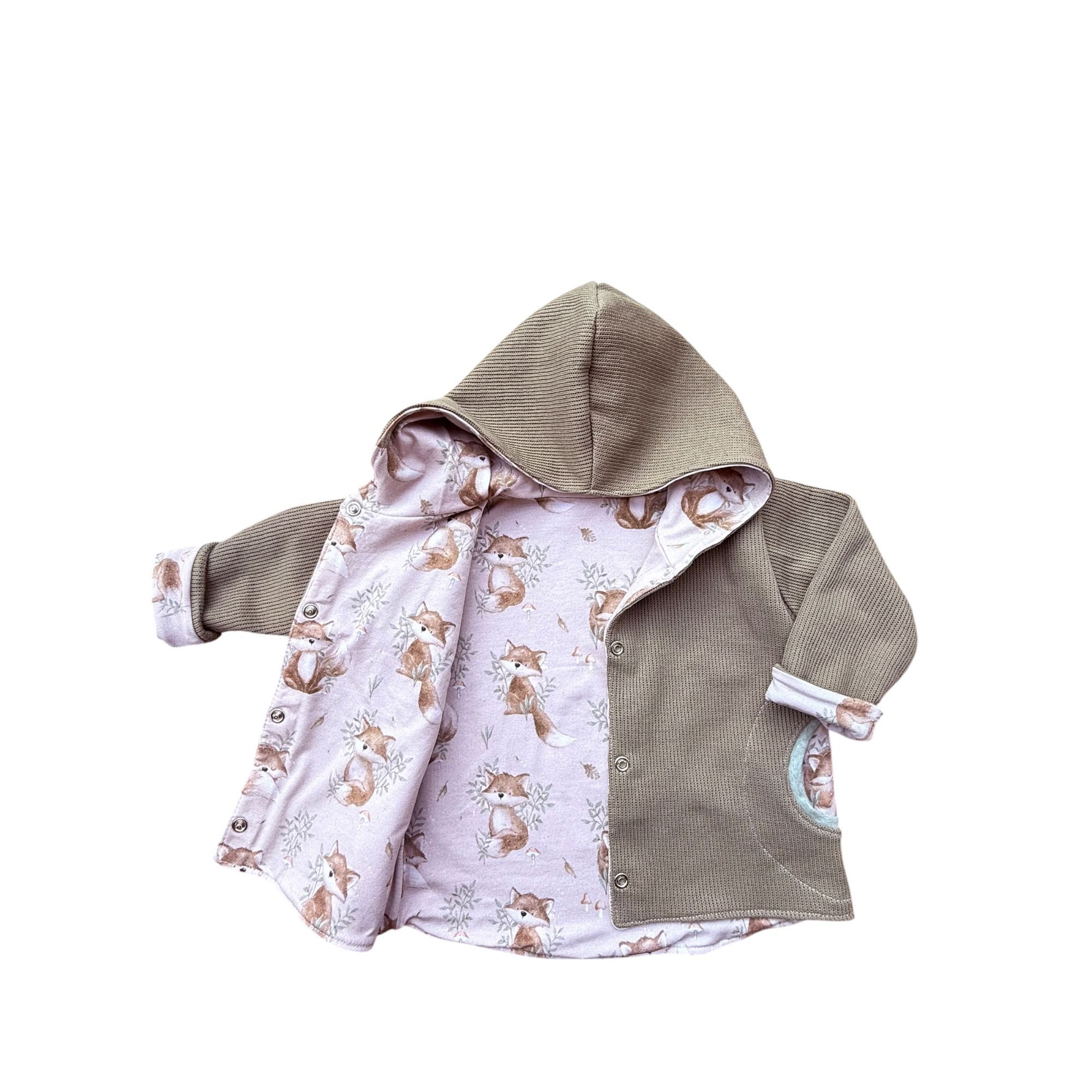 Land-Juwelen Kapuzenstrickjacke Fuchs Applikation grün mint beige