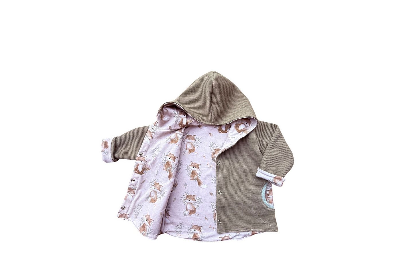 Land-Juwelen Kapuzenstrickjacke Fuchs Applikation grün mint beige