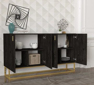 moebel17 Anrichte Sideboard Theodora Rebab 4 Türig Gold mit Metall F, modernes Sideboard in Rebab mit goldenen Metallfüßen und 4 Türen, Das spezielle Design wird Sie begeistern und dieses Sideboard zum Highlight Ihres Wohnzimmers machen, Stabiler Stand: Das goldene Gestell stabilisiert das Sideboard, sodass es nicht wackelt und zusätzlichen Halt bietet, Reichlich Stauraum: Das Sideboard hat mit seinen vier Türfächern viel Stauraum, damit allerlei Gegenstände gut sortiert untergebracht werden können, Die detaillierte, bebilderte Aufbauanleitung unterstützt bei der Selbstmontage. Stellmaße des Sideboards ca. (BxHxT): 150cm x 83,6cm x 36,8cm