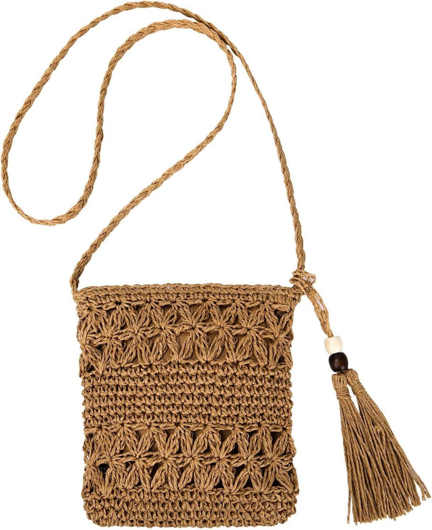 Strandtasche Strohtasche Damen Stroh Umhängetasche Vintage Quaste Strand Crossbody