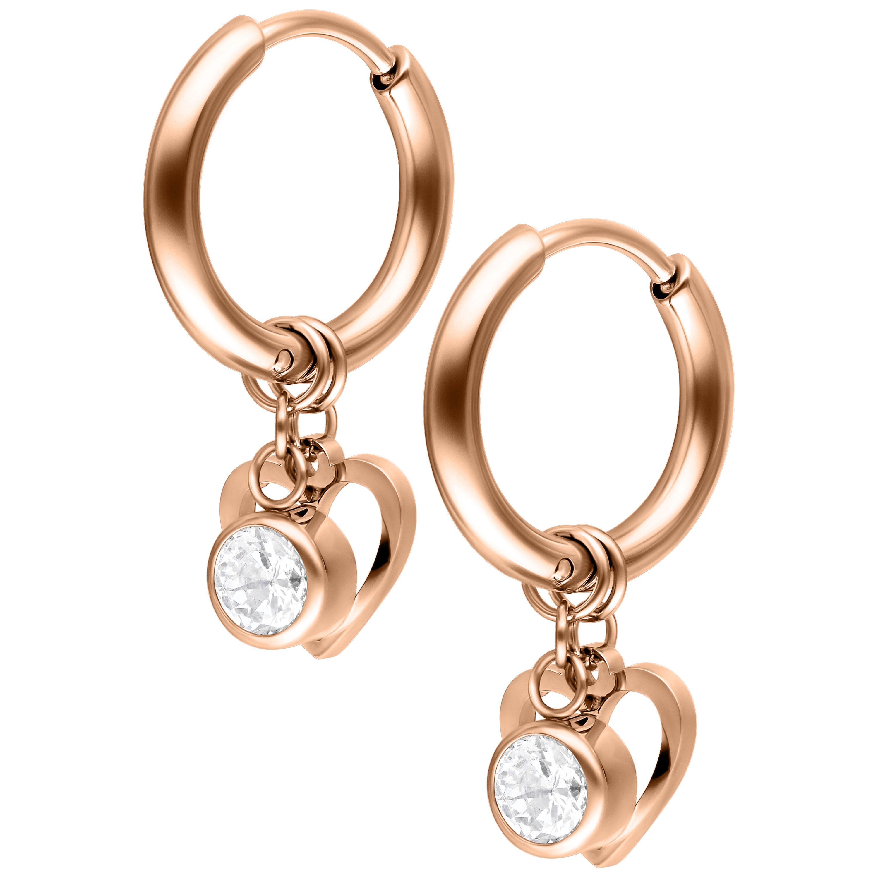 Paar Ohrhänger Mini Heart with Crystal Hanger Hoops Pair - Roségold