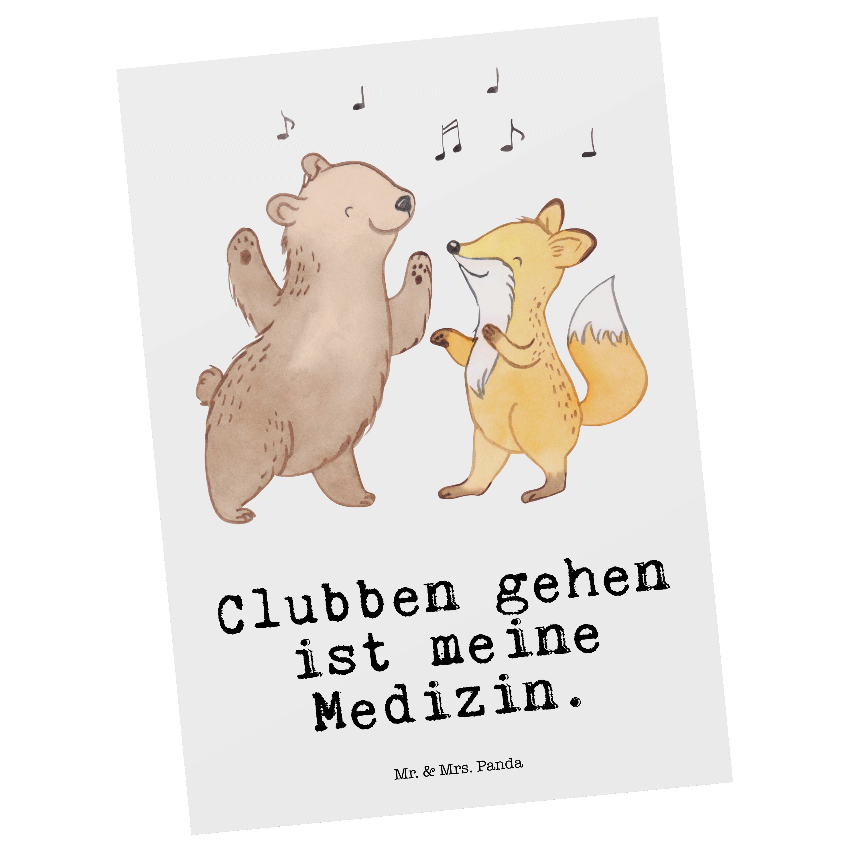 Mr. & Mrs. Panda Postkarte Bär & Fuchs Disco Medizin - Weiß - Geschenk, Dankeskarte, Clubbing, A