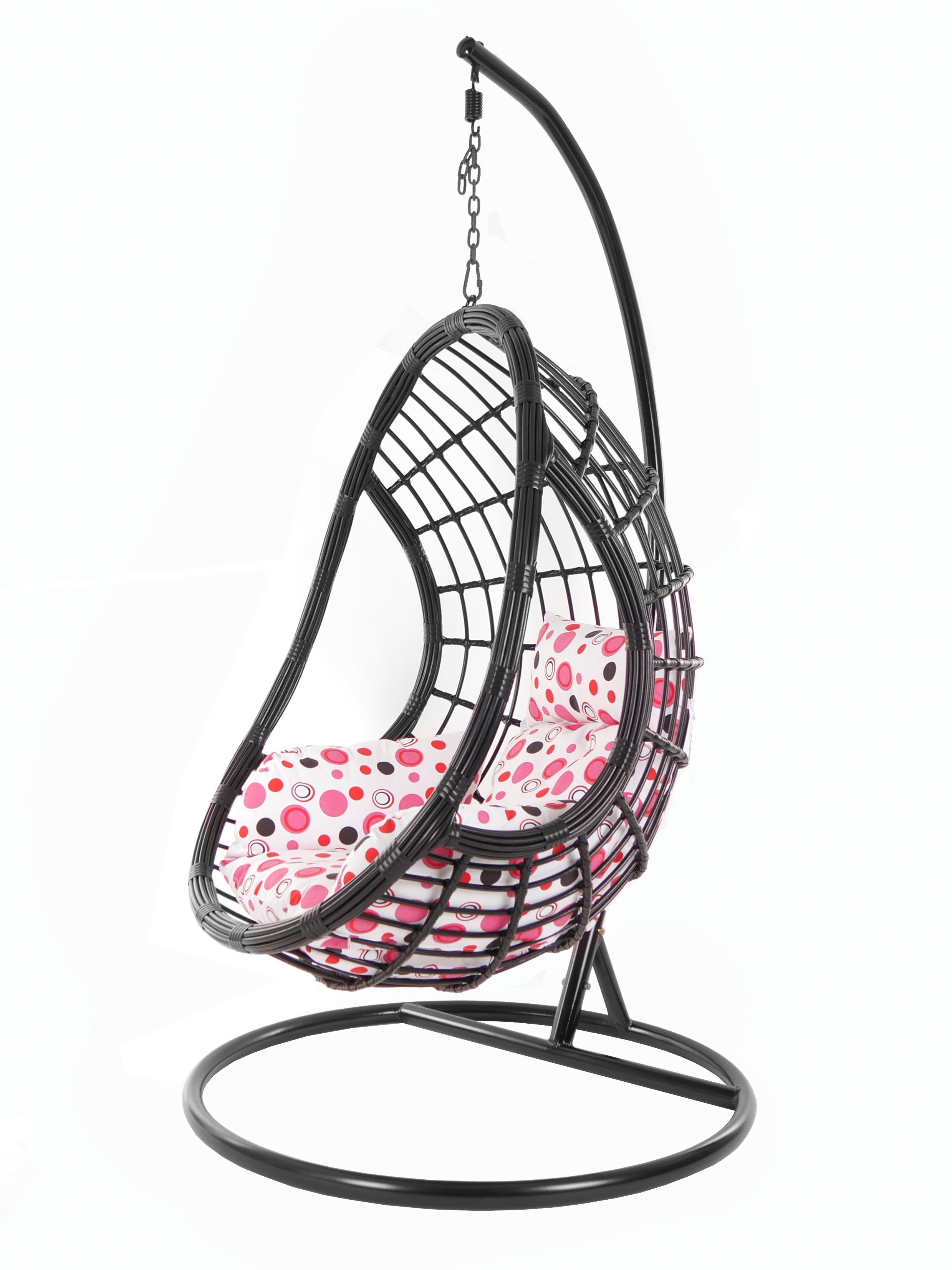 KIDEO Hängesessel PALMANOVA black, Loungemöbel, Swing Chair, Schwarz, Hängesessel mit Gestell und Kissen, Schwebesessel, Muster rosa gepunktet (3039 lemonade dot)