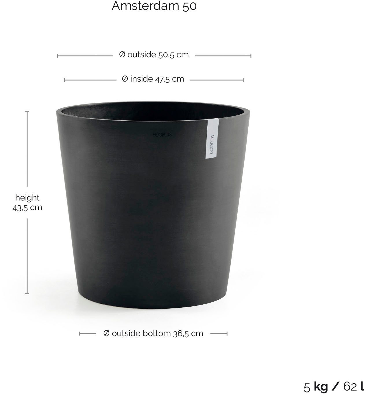 ECOPOTS Blumentopf Amsterdam, ØxH: 50x43,8 cm