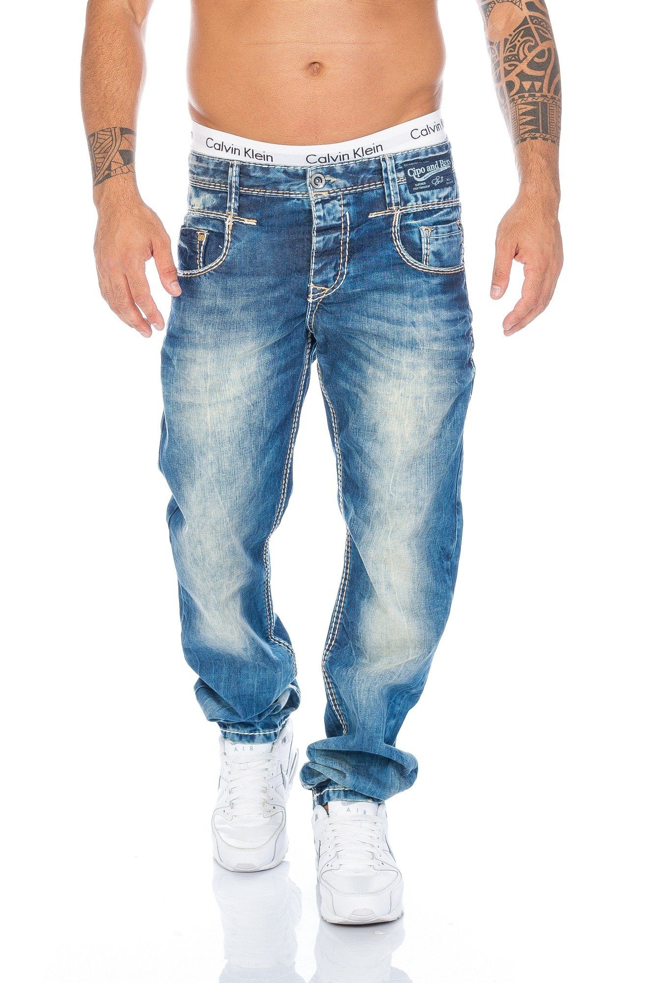 Cipo & Baxx Slim-fit-Jeans Herren Jeans Hose mit dicken Kontrastnähten