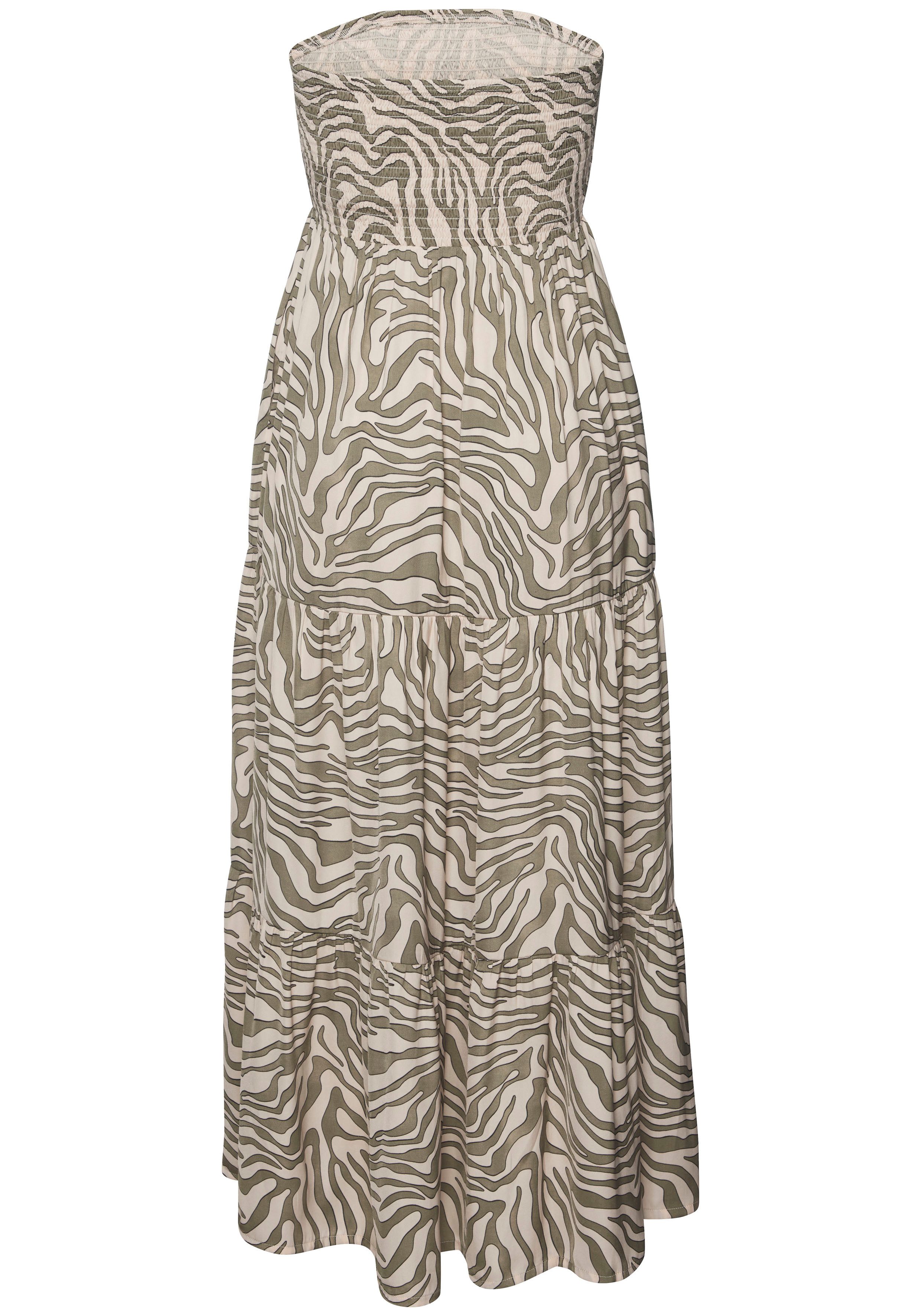 LASCANA Bandeaukleid mit Animaldruck, schulterfreies Maxikleid, Sommerkleid mit Taschen