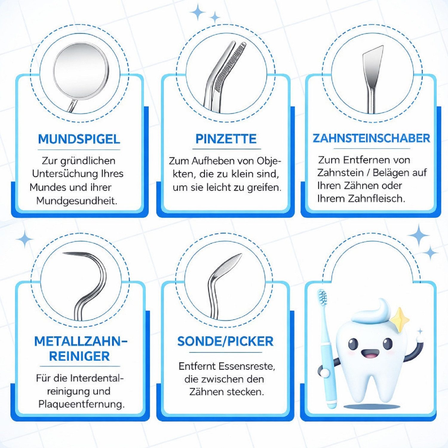 COOL-i ® Zahnpflege-Set Zahnpflege-Set – 5-teiliges Reinigungsinstrument, für die Zahnzwischenräume Produktbeschreibung
