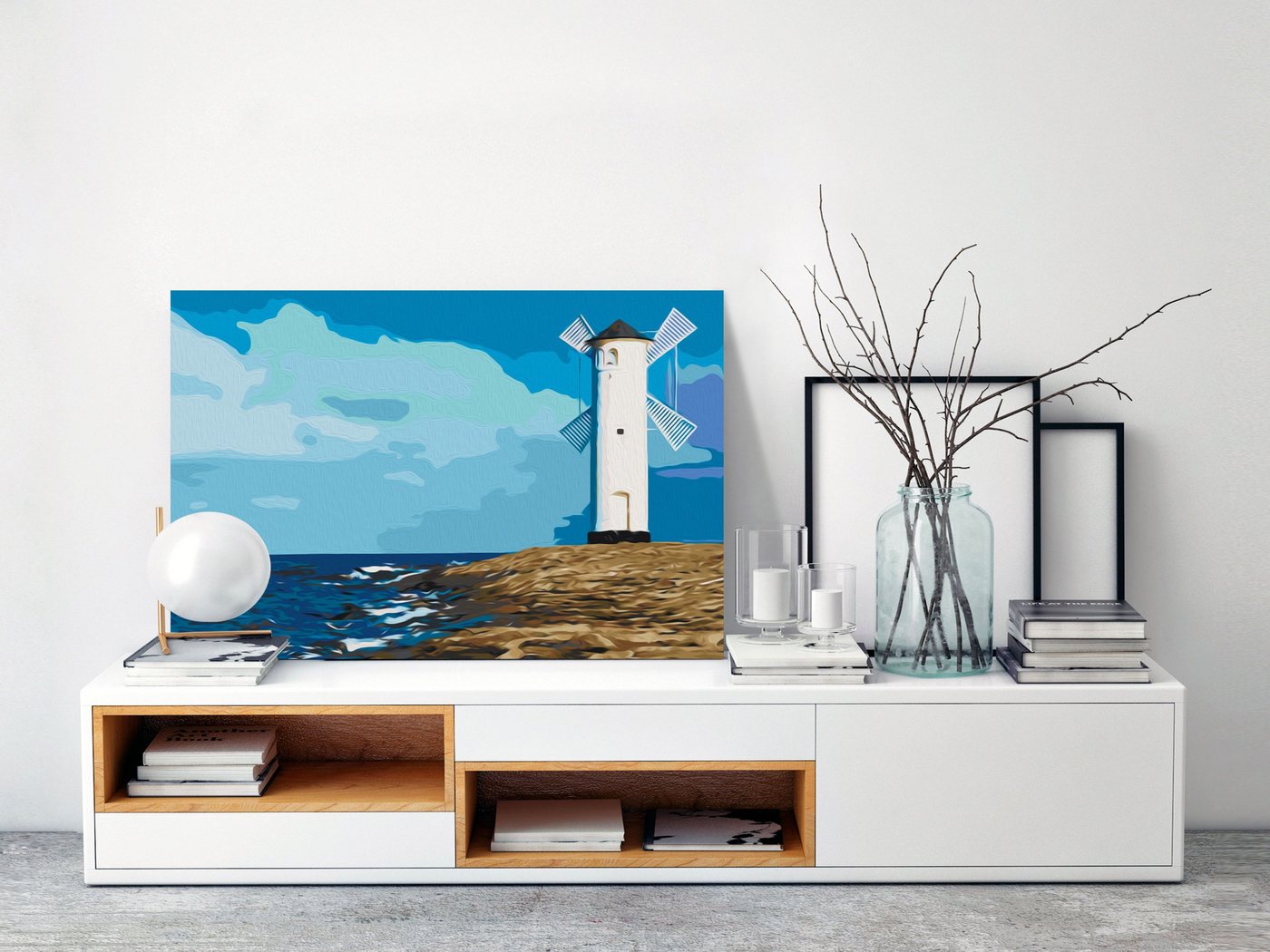 Thumbnail - Artgeist Malen nach Zahlen Lighthouse with Windmill