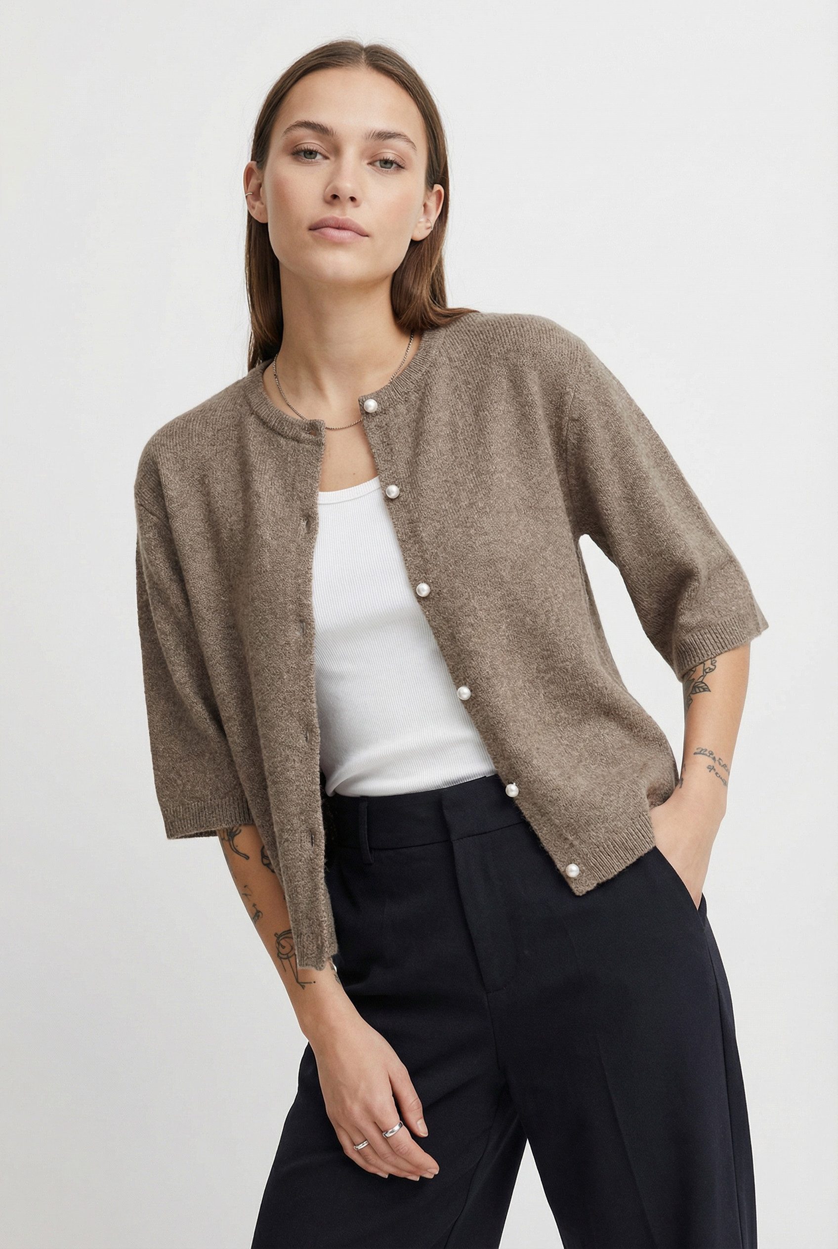 JDY Strickjacke JDYRUE LIFE 2/4 PEARL CARDIGAN KNT Materialmix