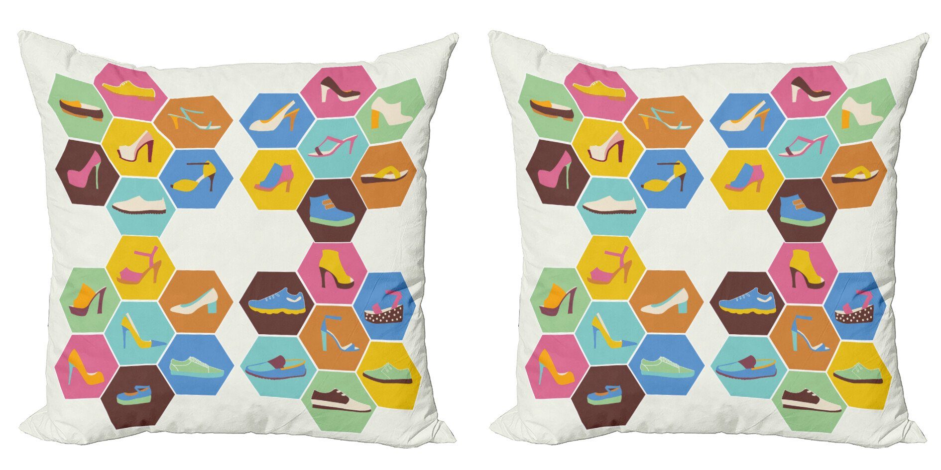Kissenbezüge Modern Accent Doppelseitiger Digitaldruck, Abakuhaus (2 Stück), Bunt Schuh in Hexagons