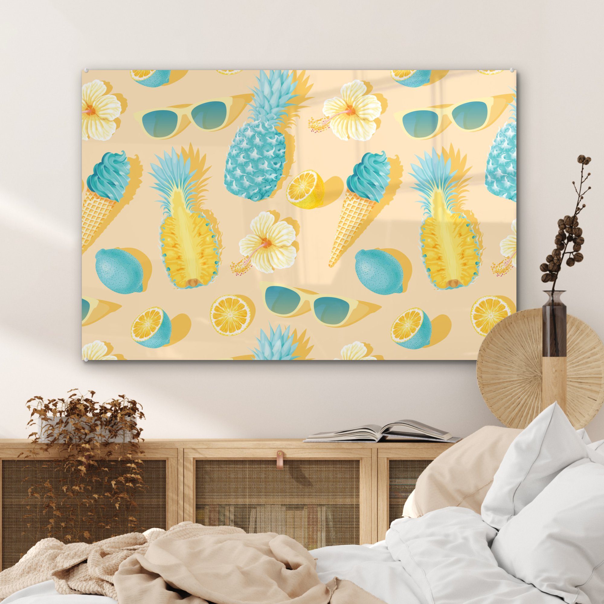 Muster (1 & Sommer - St), Gelb, Acrylglasbilder Acrylglasbild Schlafzimmer - MuchoWow Wohnzimmer