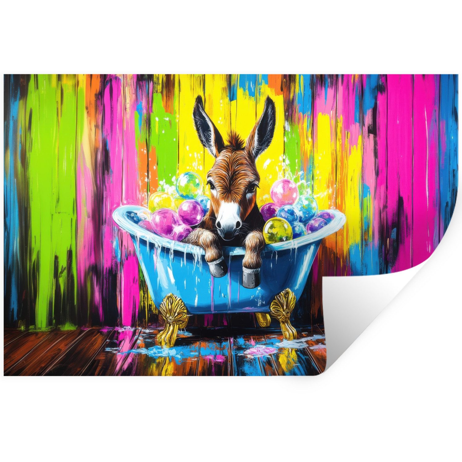 MuchoWow Wandsticker Esel - Badewanne - Rosa - Schaumstoff (1 St), Wanddeko, Aufkleber, Wandtattoo, 120x80 cm